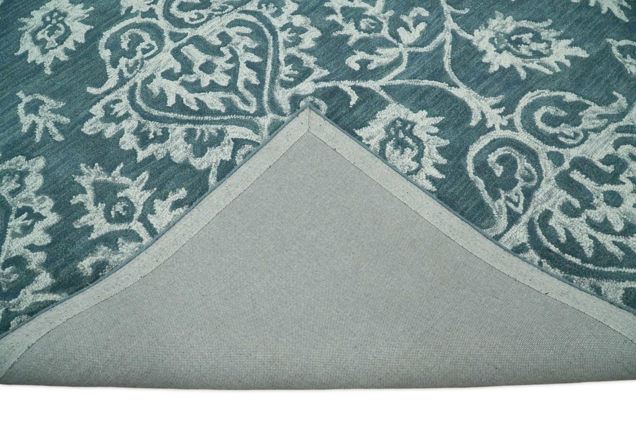 Contemporary Hand Tufted Blue and Ivory Wool Area Rug - Image 9