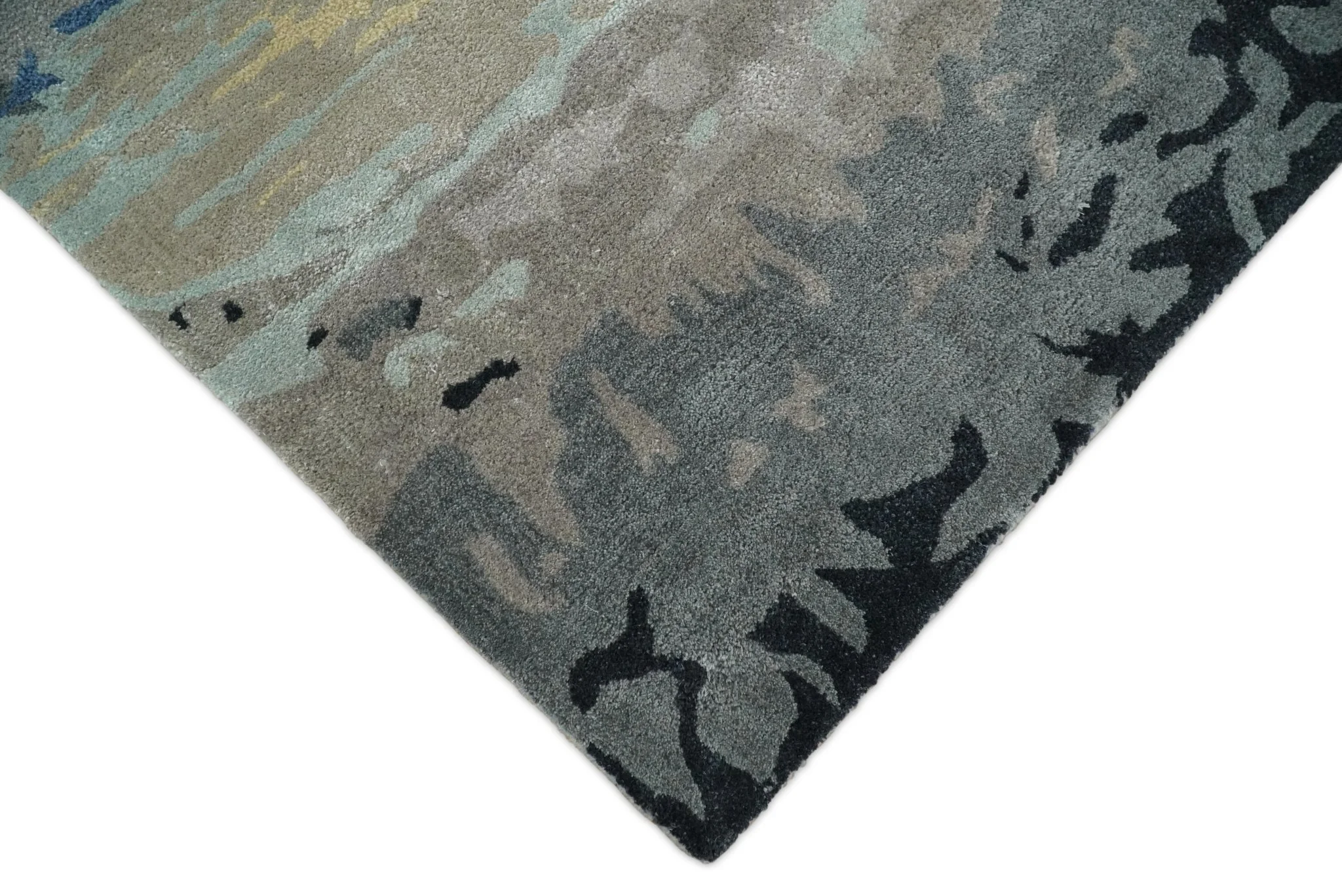 5x8 Blue and Brown Abstract Handmade Wool and Art Silk Area Rug - Image 5