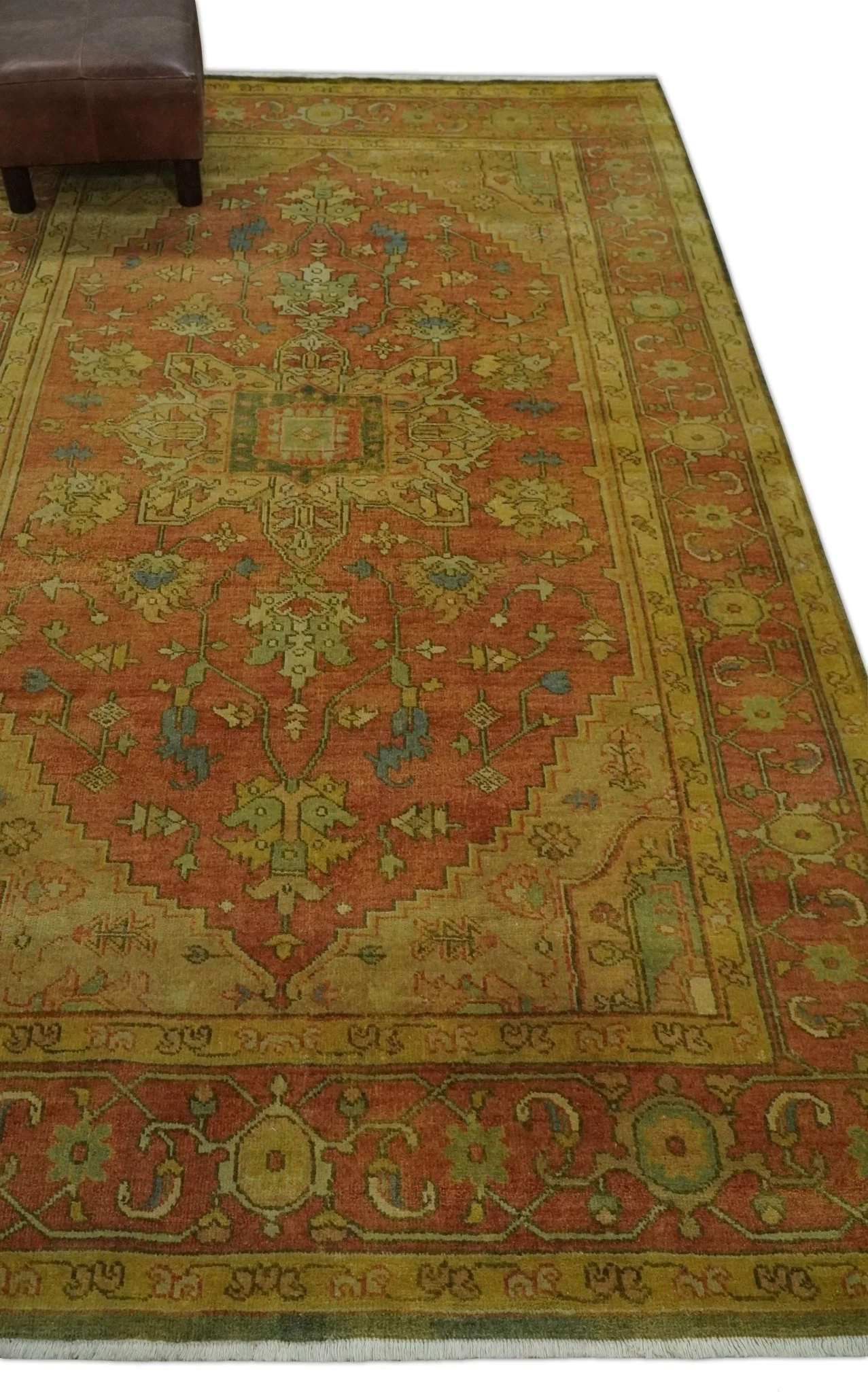 5x8 Gold and Rust Heriz Serapi Traditional Vintage Antique Hand Knotted Wool Area Rug - Image 3
