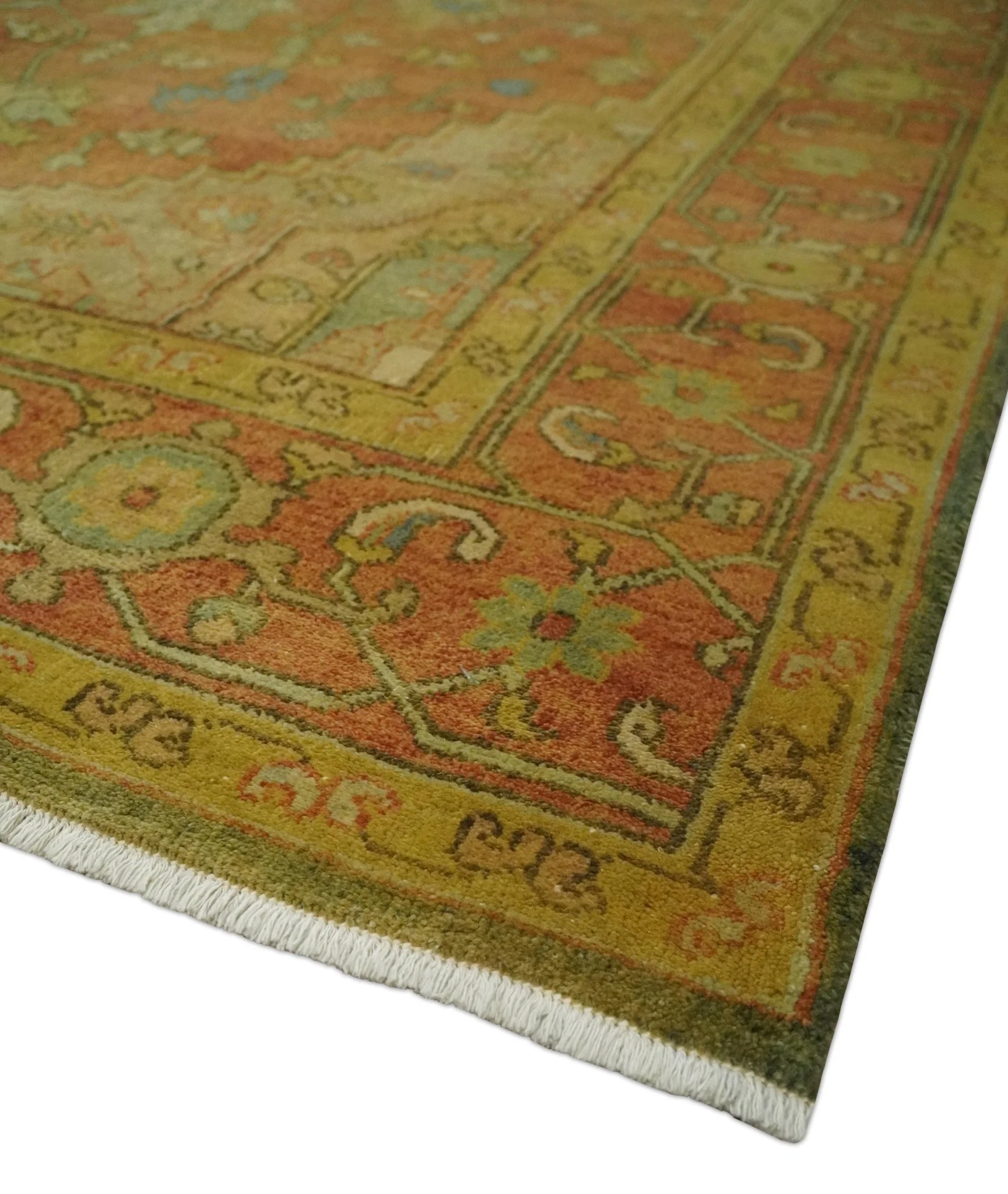 5x8 Gold and Rust Heriz Serapi Traditional Vintage Antique Hand Knotted Wool Area Rug - Image 5