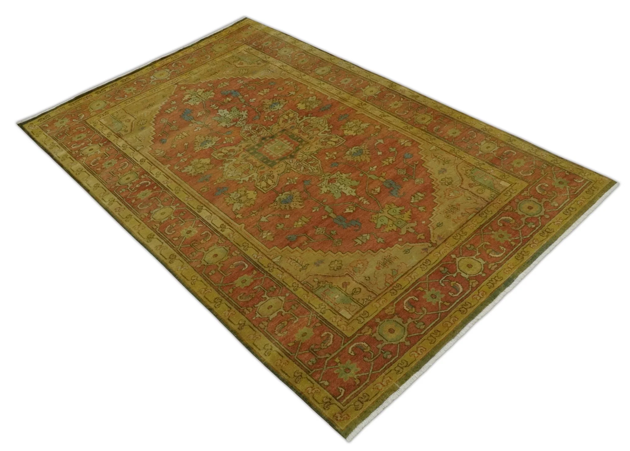 5x8 Gold and Rust Heriz Serapi Traditional Vintage Antique Hand Knotted Wool Area Rug - Image 9