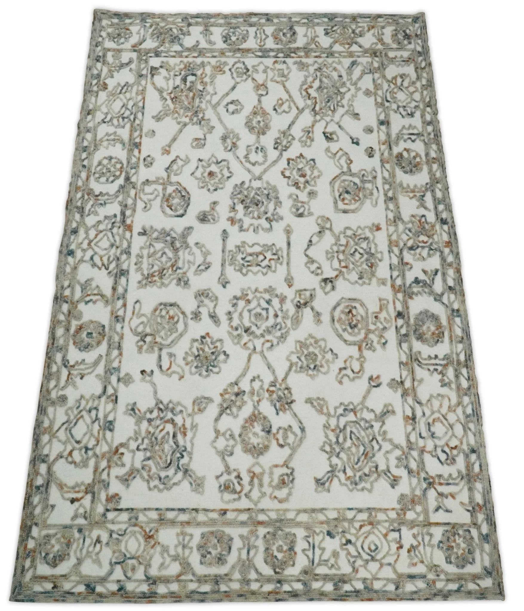 5x8 Hand Hooked Blue and Beige Wool Textured Loop Area Rug | GAR11 - Image 3
