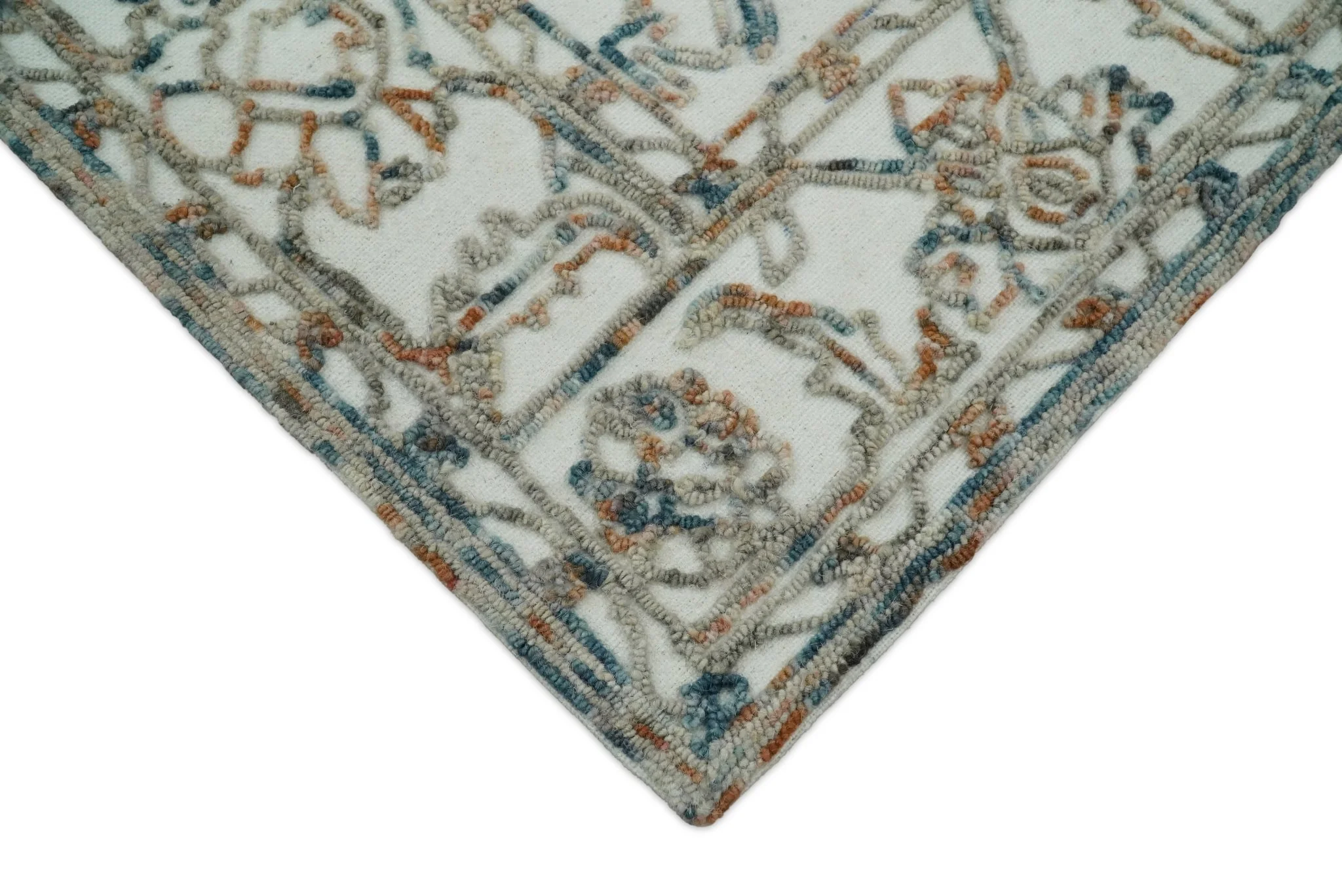 5x8 Hand Hooked Blue and Beige Wool Textured Loop Area Rug | GAR11 - Image 4