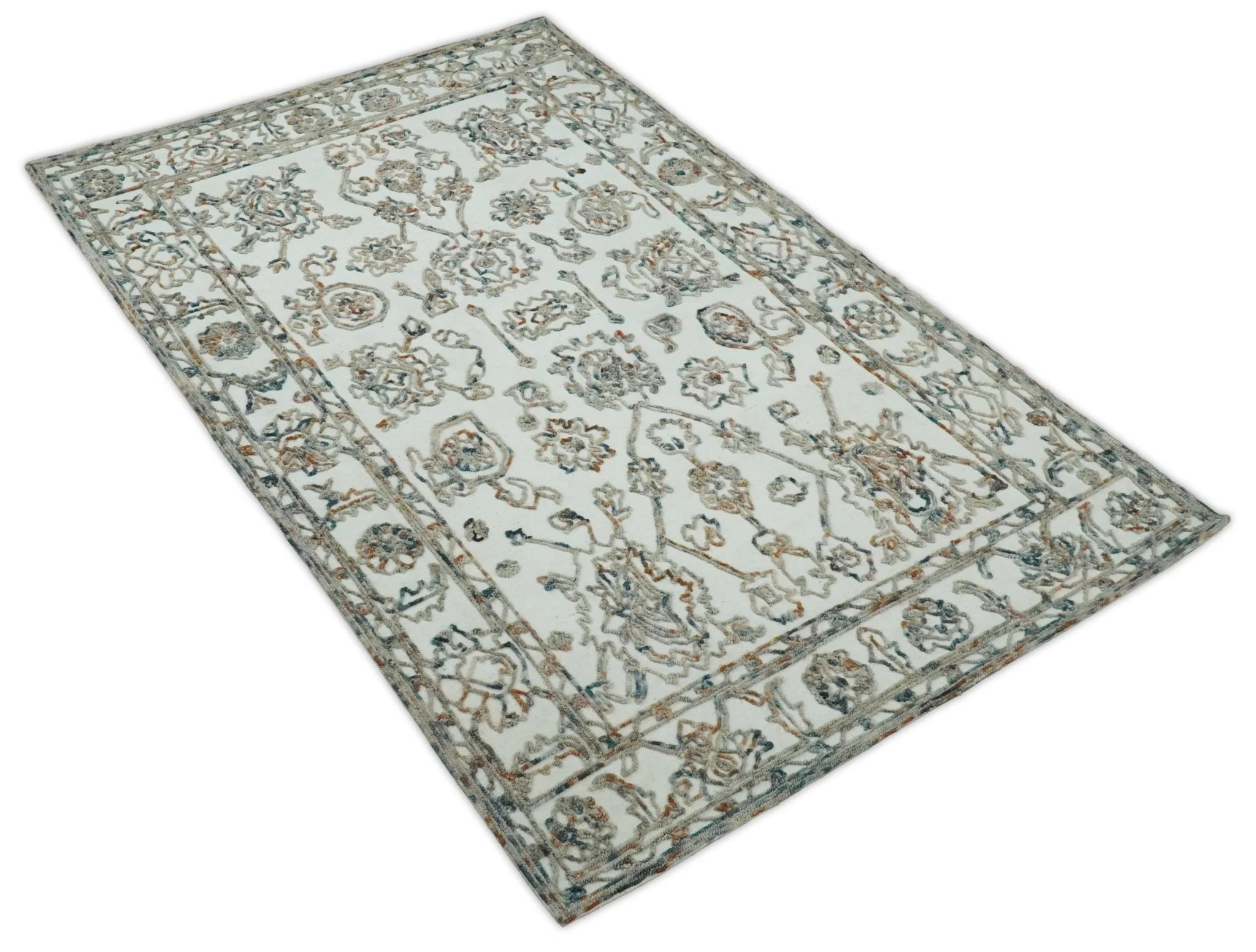 5x8 Hand Hooked Blue and Beige Wool Textured Loop Area Rug | GAR11 - Image 5