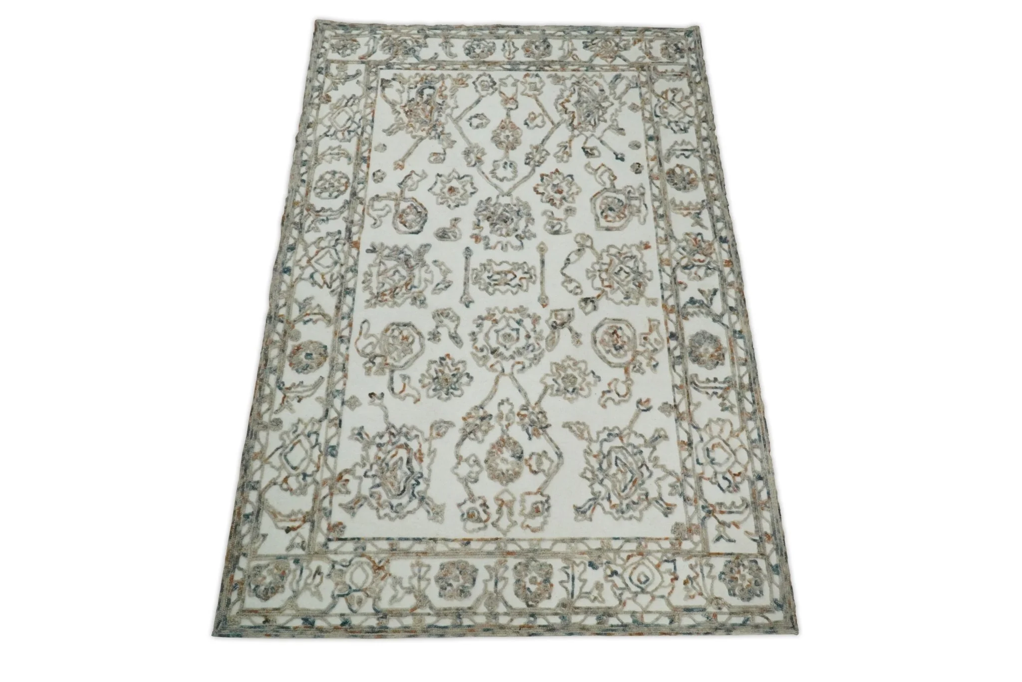 5x8 Hand Hooked Blue and Beige Wool Textured Loop Area Rug | GAR11 - Image 7