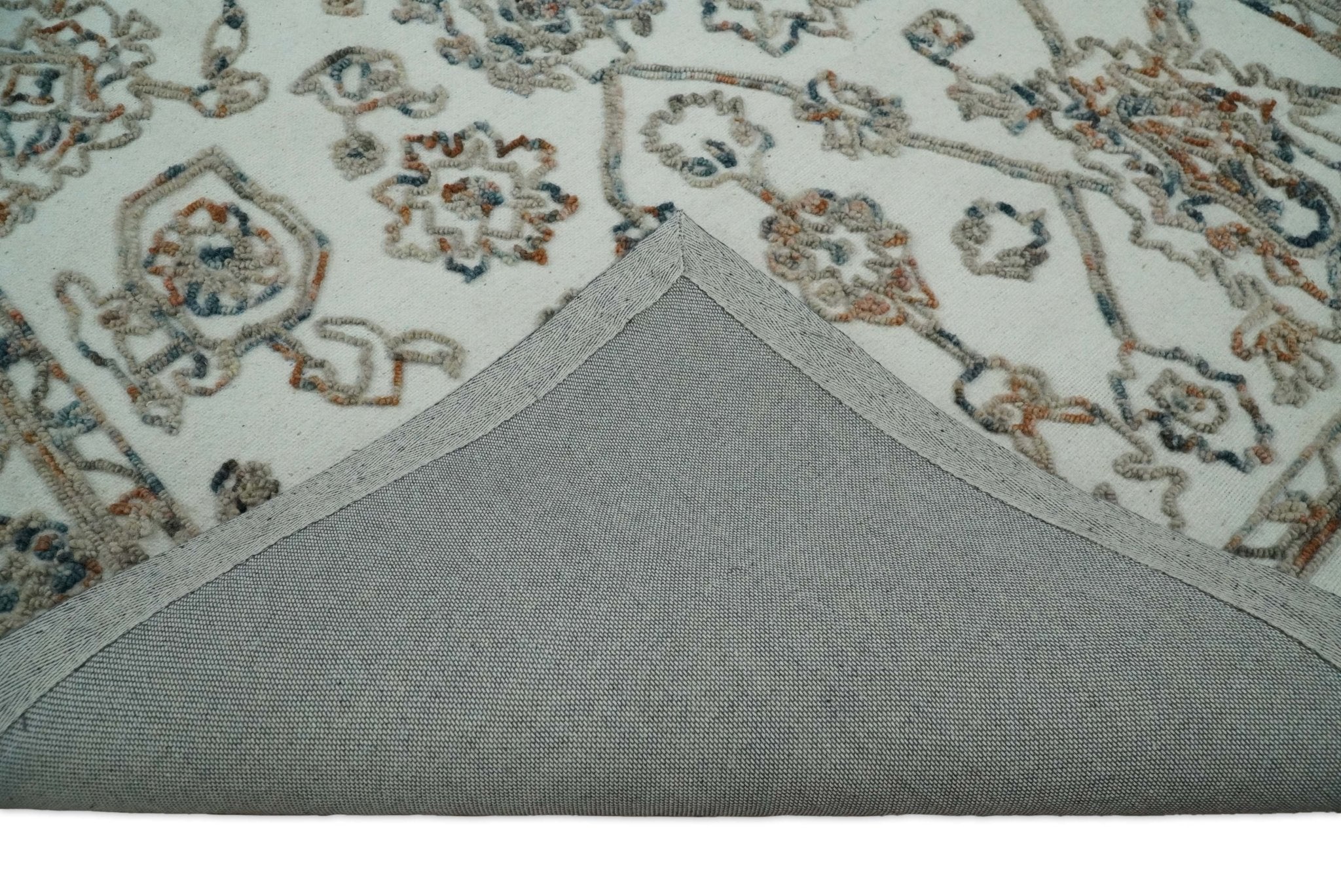 5x8 Hand Hooked Blue and Beige Wool Textured Loop Area Rug | GAR11 - Image 8