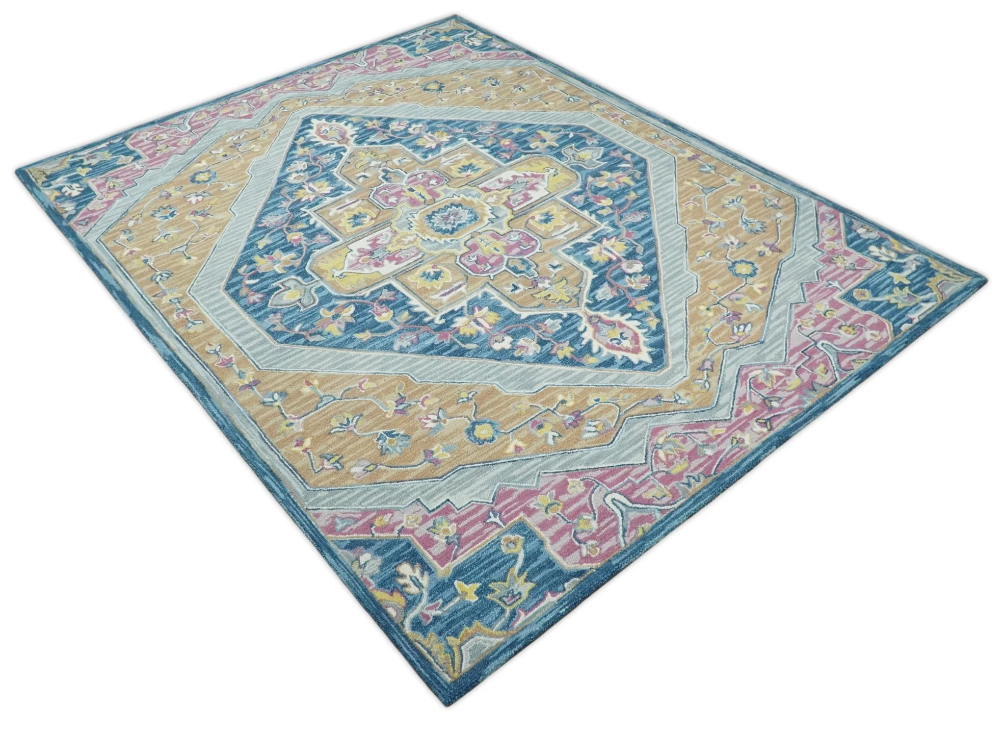 Kids, Nursery and Living Room Rug Hand Tufted Blue and Pink Wool Textured Loop Multi Size Area Rug - Image 11