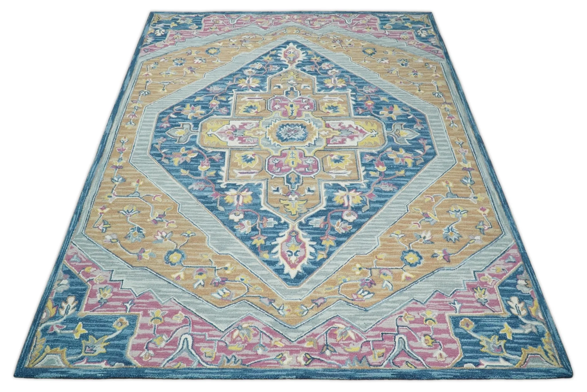 Kids, Nursery and Living Room Rug Hand Tufted Blue and Pink Wool Textured Loop Multi Size Area Rug - Image 12