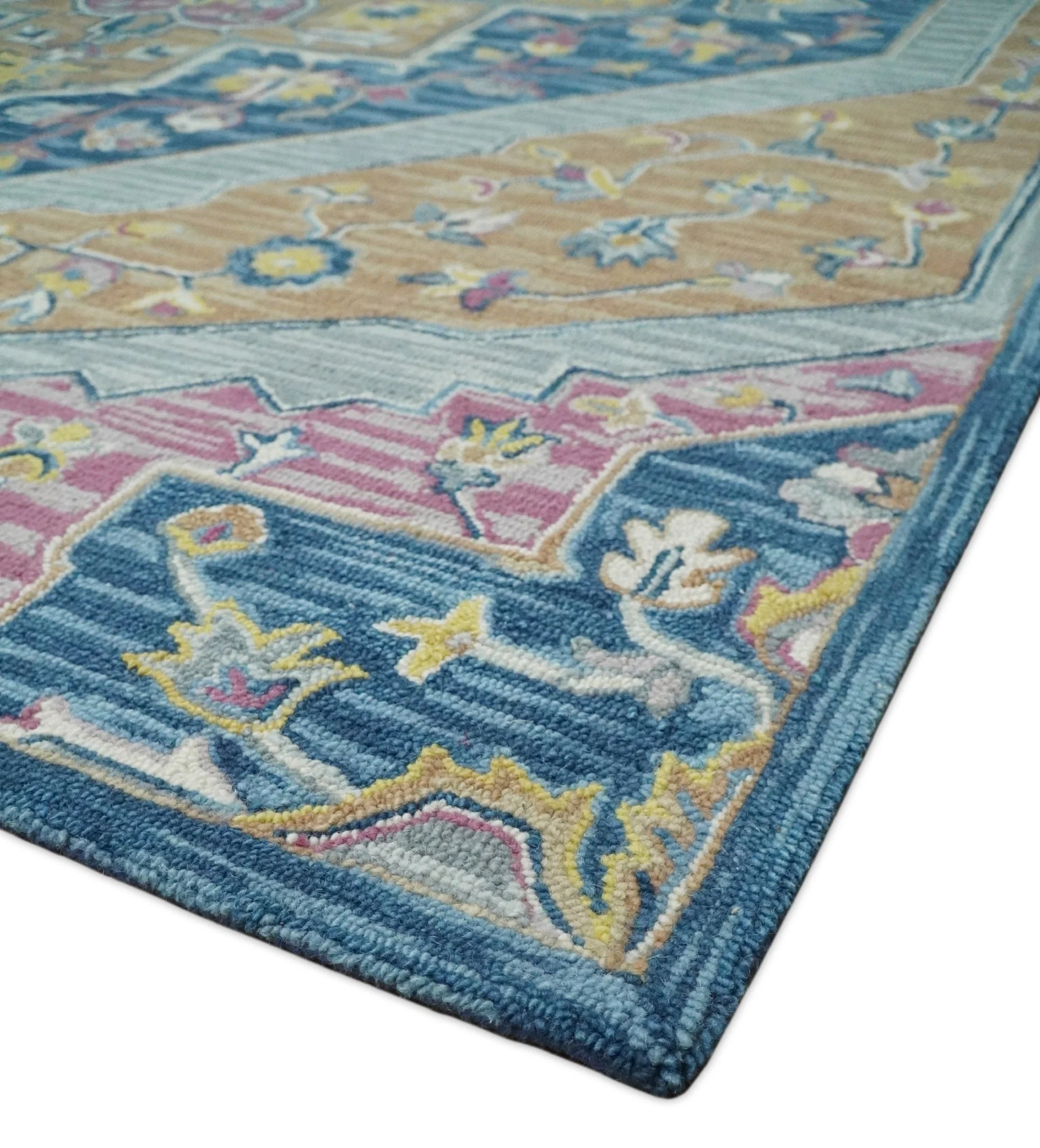 Kids, Nursery and Living Room Rug Hand Tufted Blue and Pink Wool Textured Loop Multi Size Area Rug - Image 3