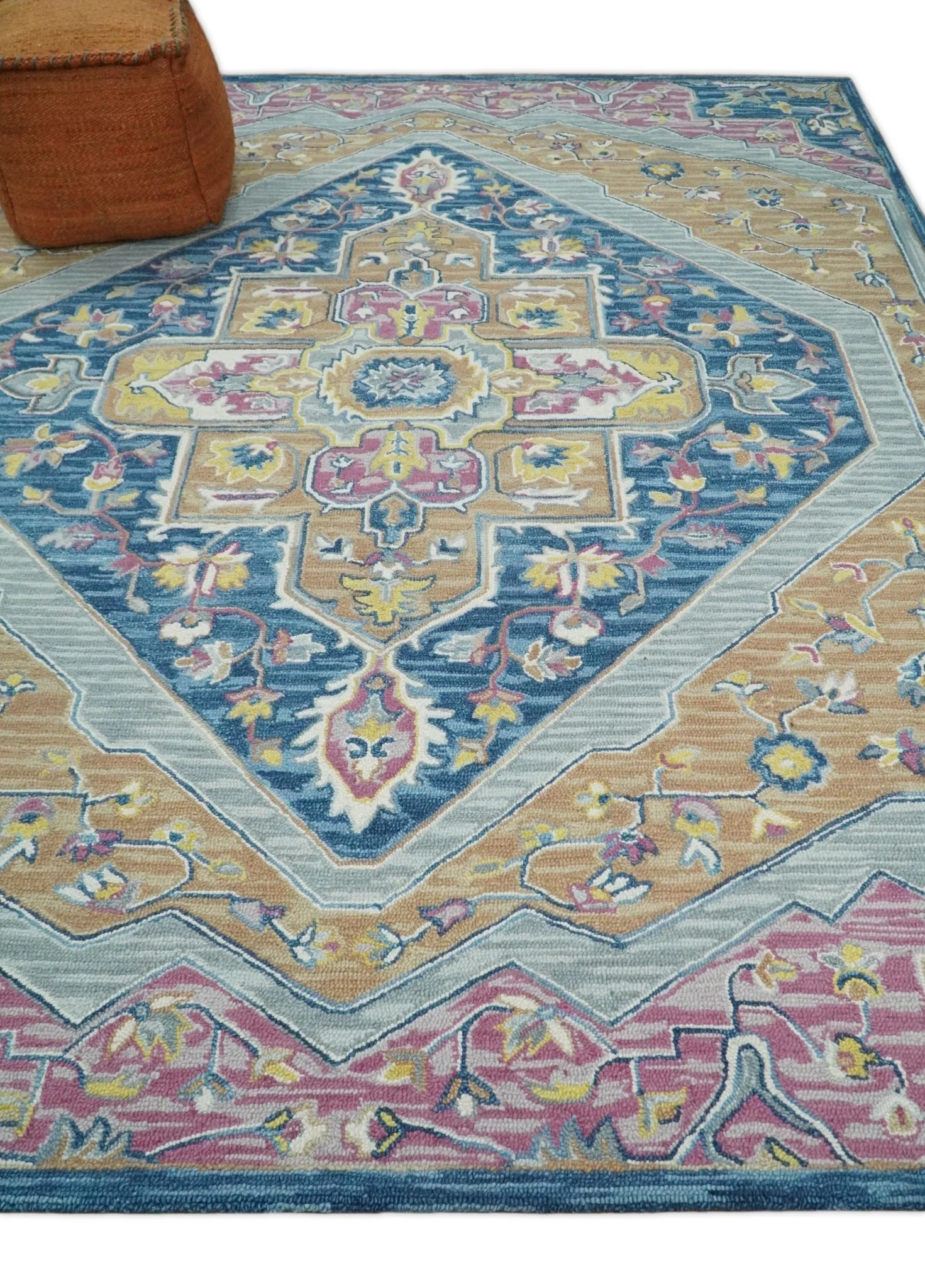 Kids, Nursery and Living Room Rug Hand Tufted Blue and Pink Wool Textured Loop Multi Size Area Rug - Image 6
