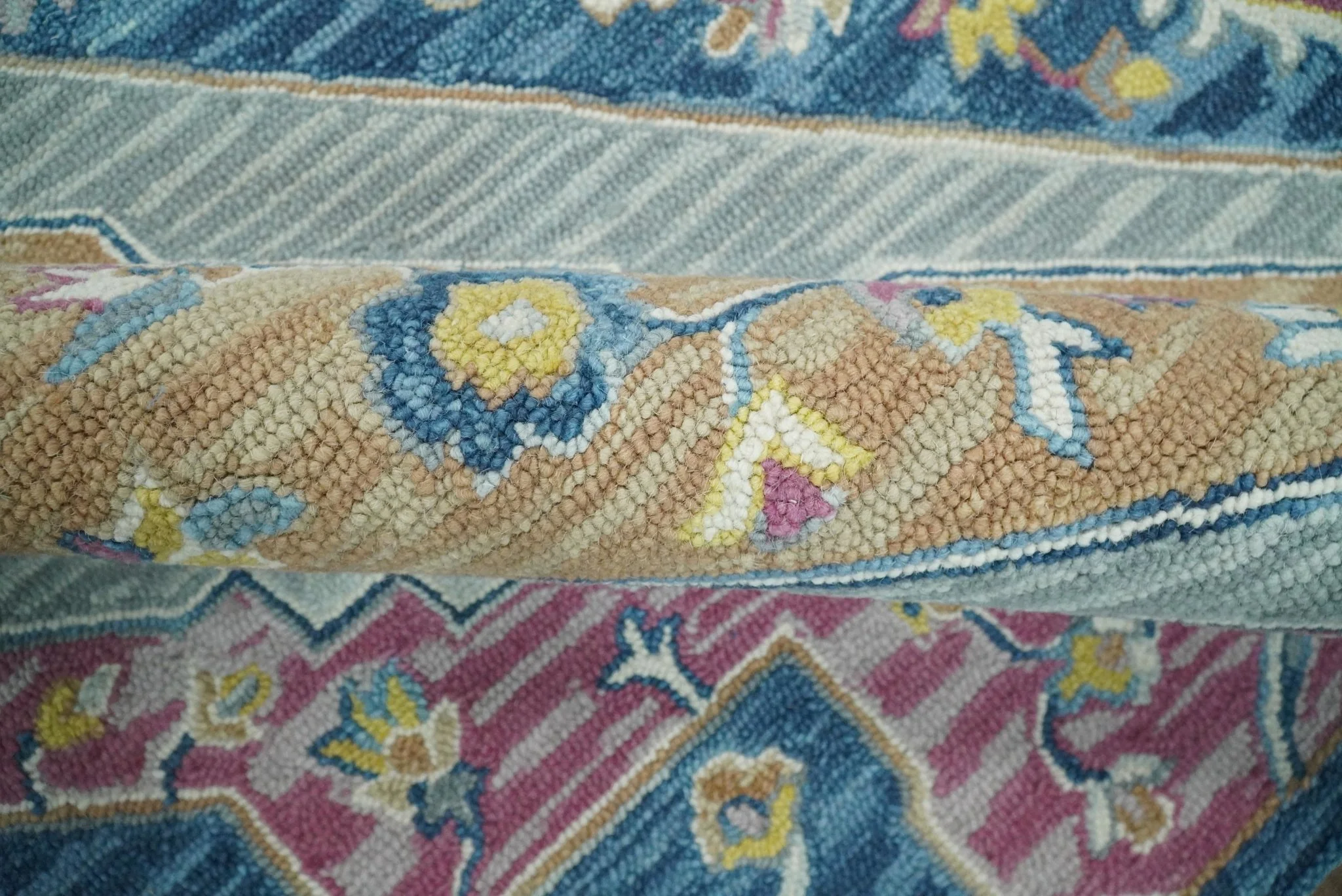 Kids, Nursery and Living Room Rug Hand Tufted Blue and Pink Wool Textured Loop Multi Size Area Rug - Image 8