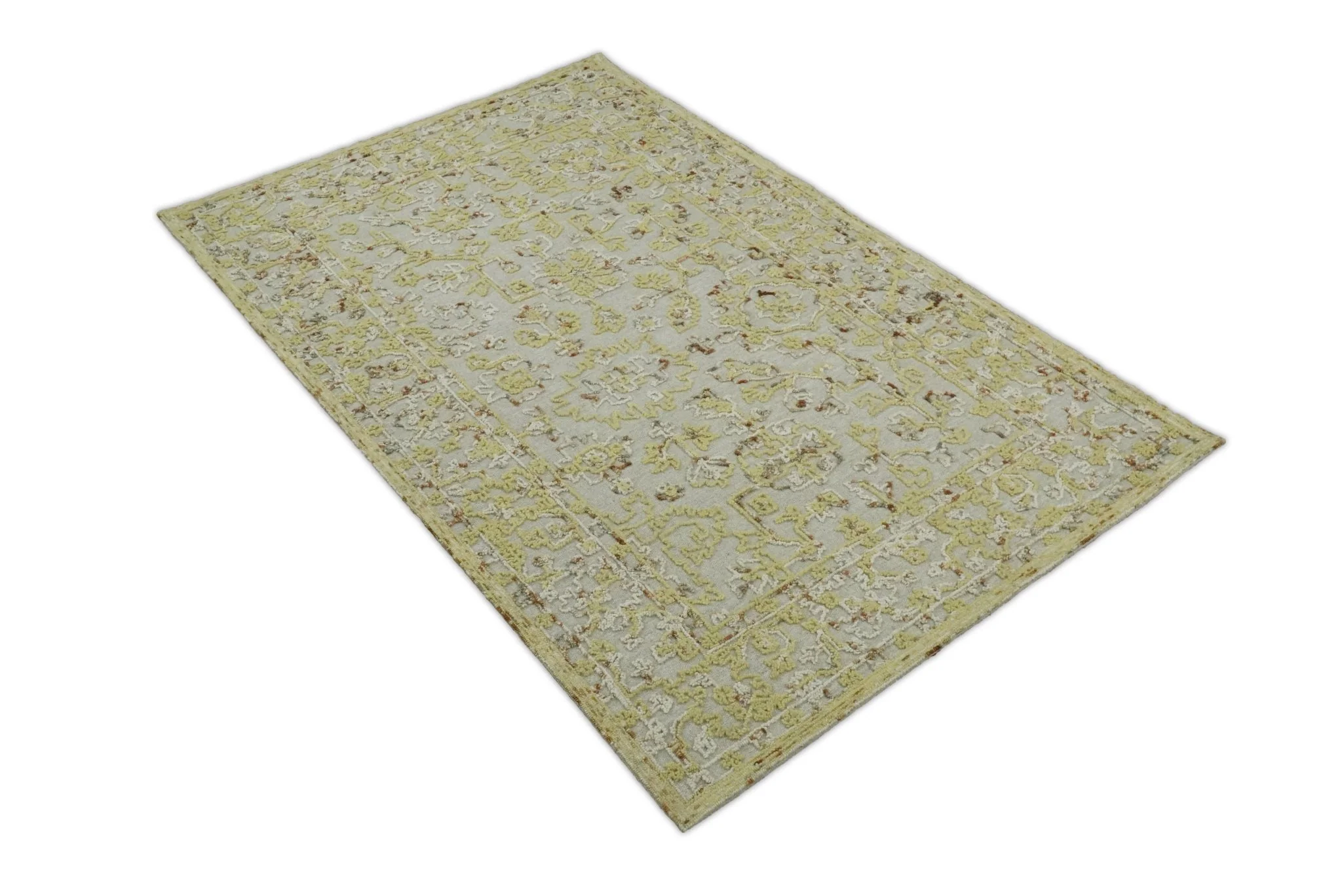 5x8 Hand Hooked Yellow and Ivory Wool Textured Loop Area Rug | GAR6 - Image 4
