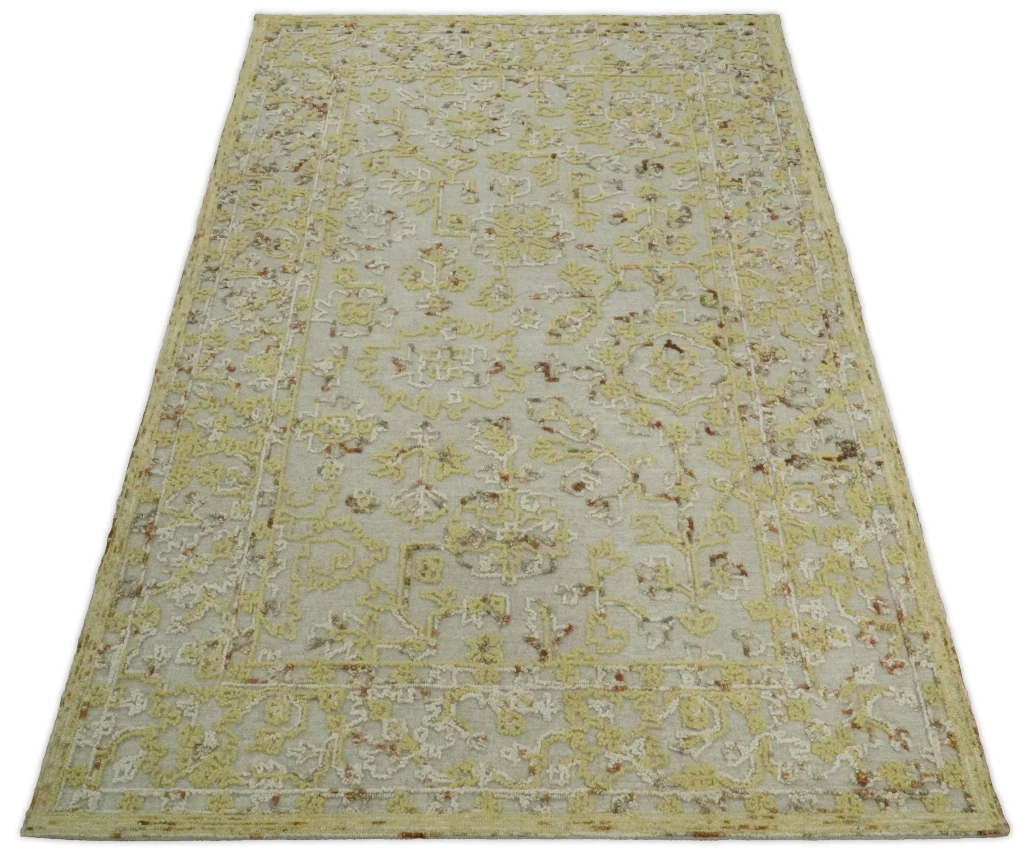 5x8 Hand Hooked Yellow and Ivory Wool Textured Loop Area Rug | GAR6 - Image 5