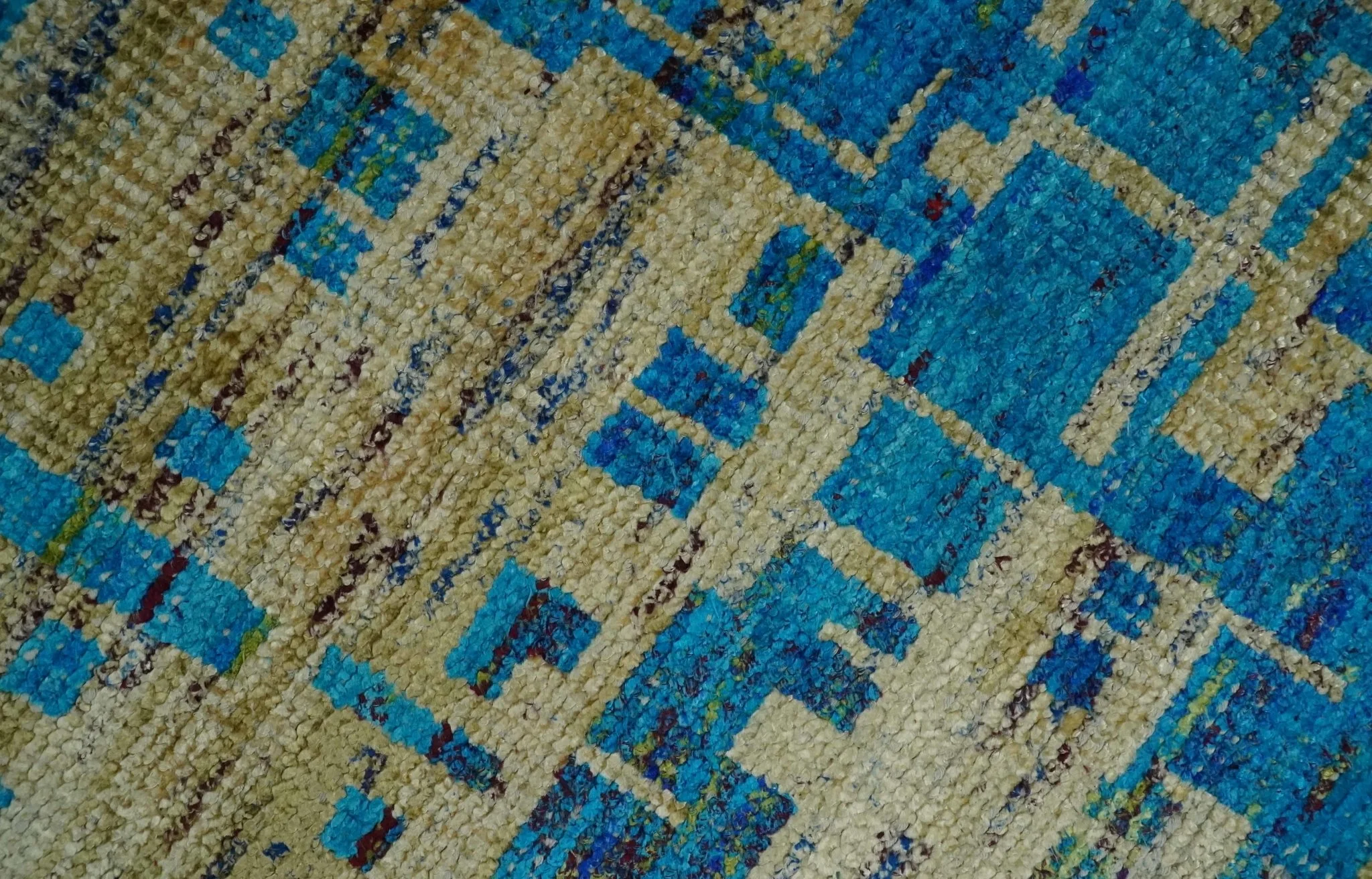 5x8 Hand Knotted Beige and Blue Modern Abstract Contemporary Recycled Silk Area Rug | OP101 - Image 4