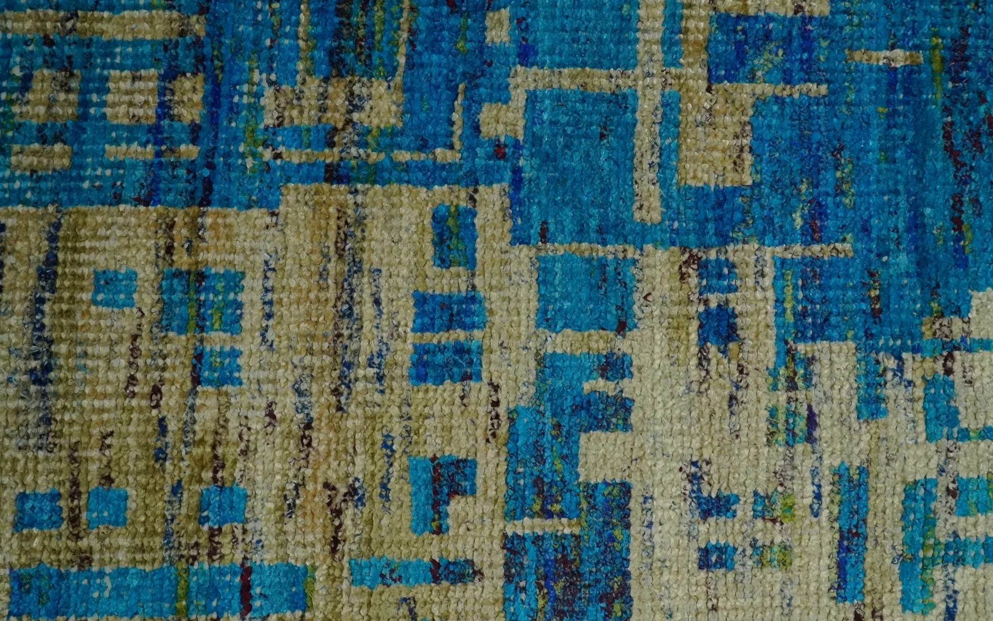 5x8 Hand Knotted Beige and Blue Modern Abstract Contemporary Recycled Silk Area Rug | OP101 - Image 7