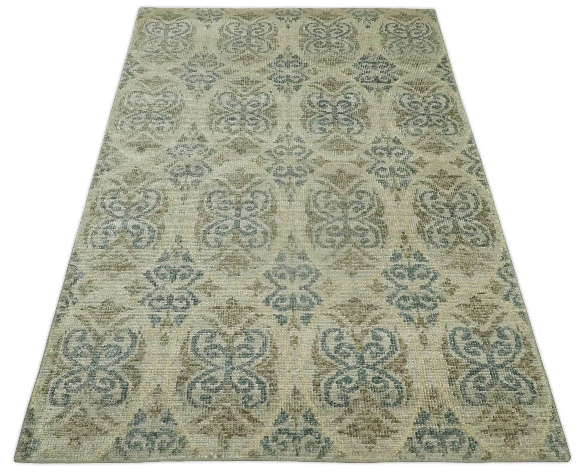 5x8 Hand Knotted Beige, Blue and Camel Modern Persian Style Contemporary Bamboo Silk Area Rug | OP71 - Image 11