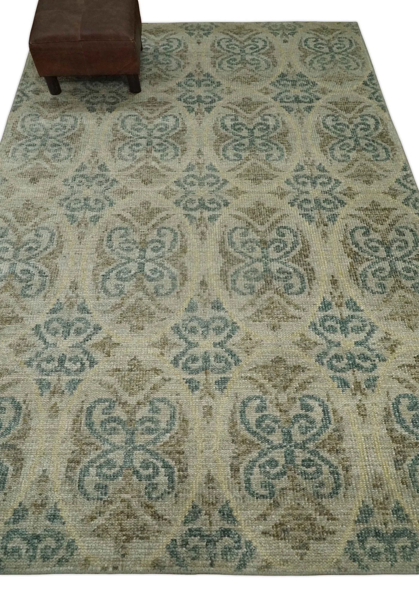 5x8 Hand Knotted Beige, Blue and Camel Modern Persian Style Contemporary Bamboo Silk Area Rug | OP71 - Image 5