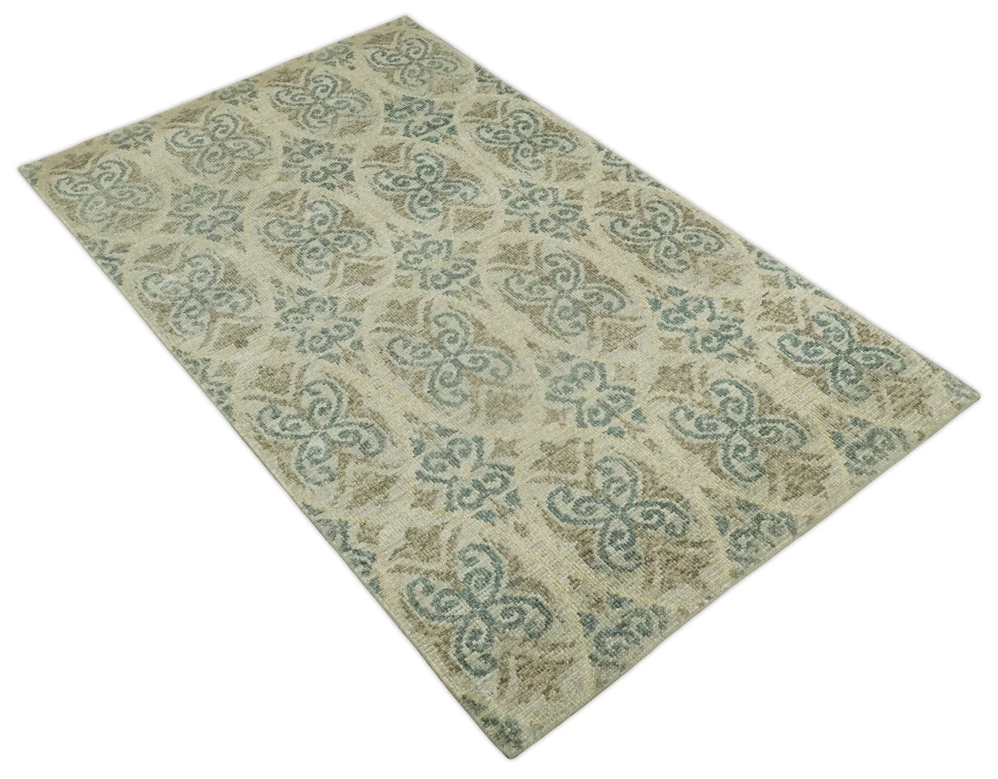 5x8 Hand Knotted Beige, Blue and Camel Modern Persian Style Contemporary Bamboo Silk Area Rug | OP71 - Image 9