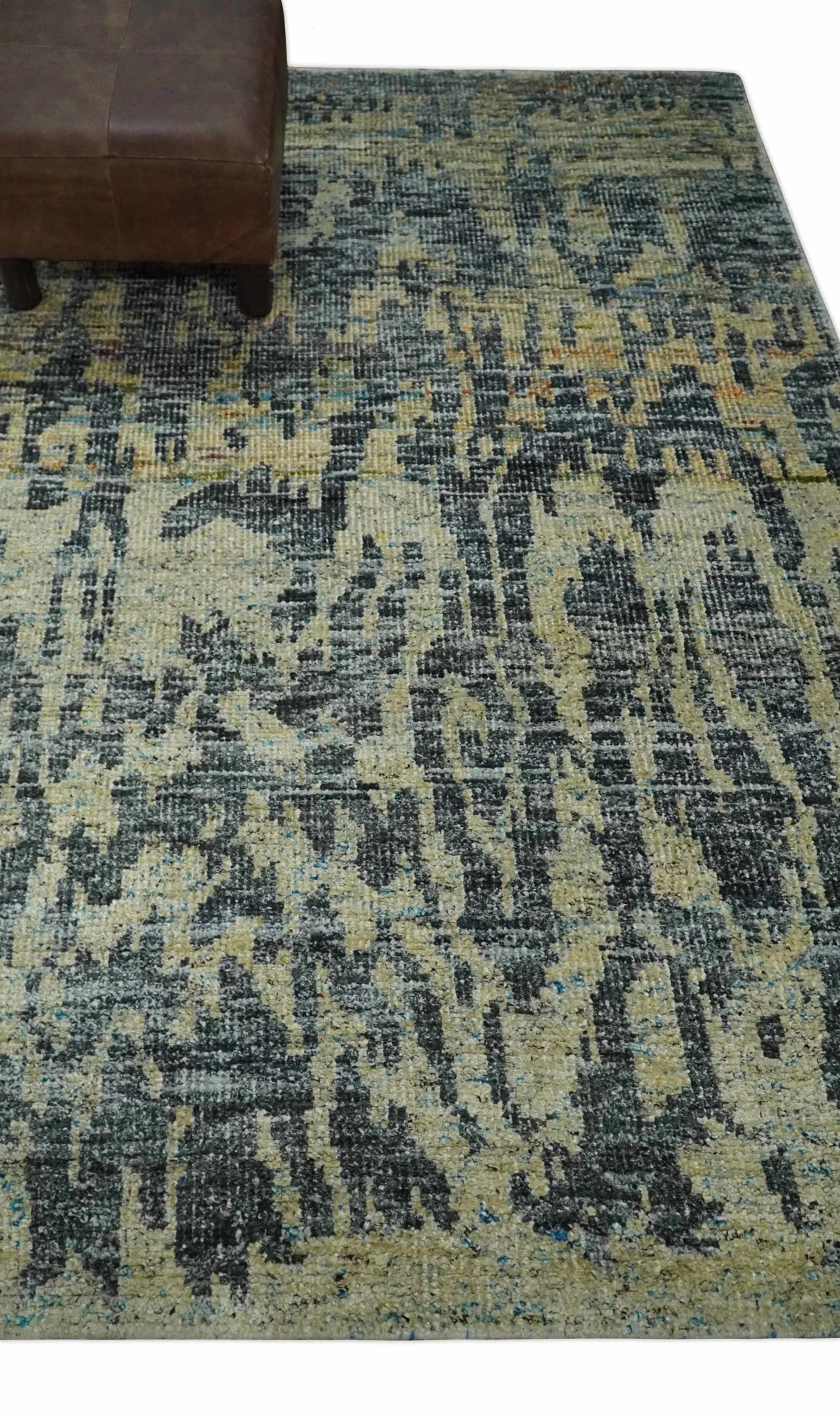 4.5x6.5 Hand Knotted Beige, Camel and Charcoal Modern Abstract Contemporary Recycled Silk Area Rug | OP127 - Image 3