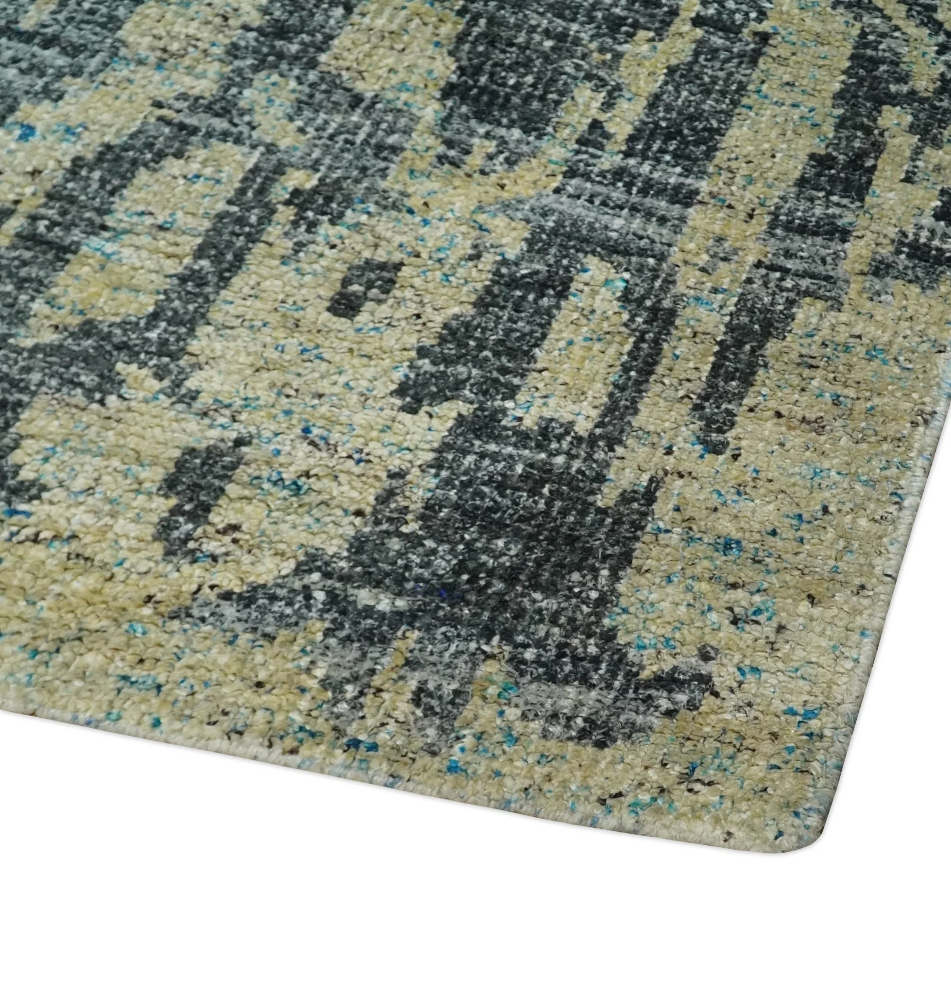 4.5x6.5 Hand Knotted Beige, Camel and Charcoal Modern Abstract Contemporary Recycled Silk Area Rug | OP127 - Image 5