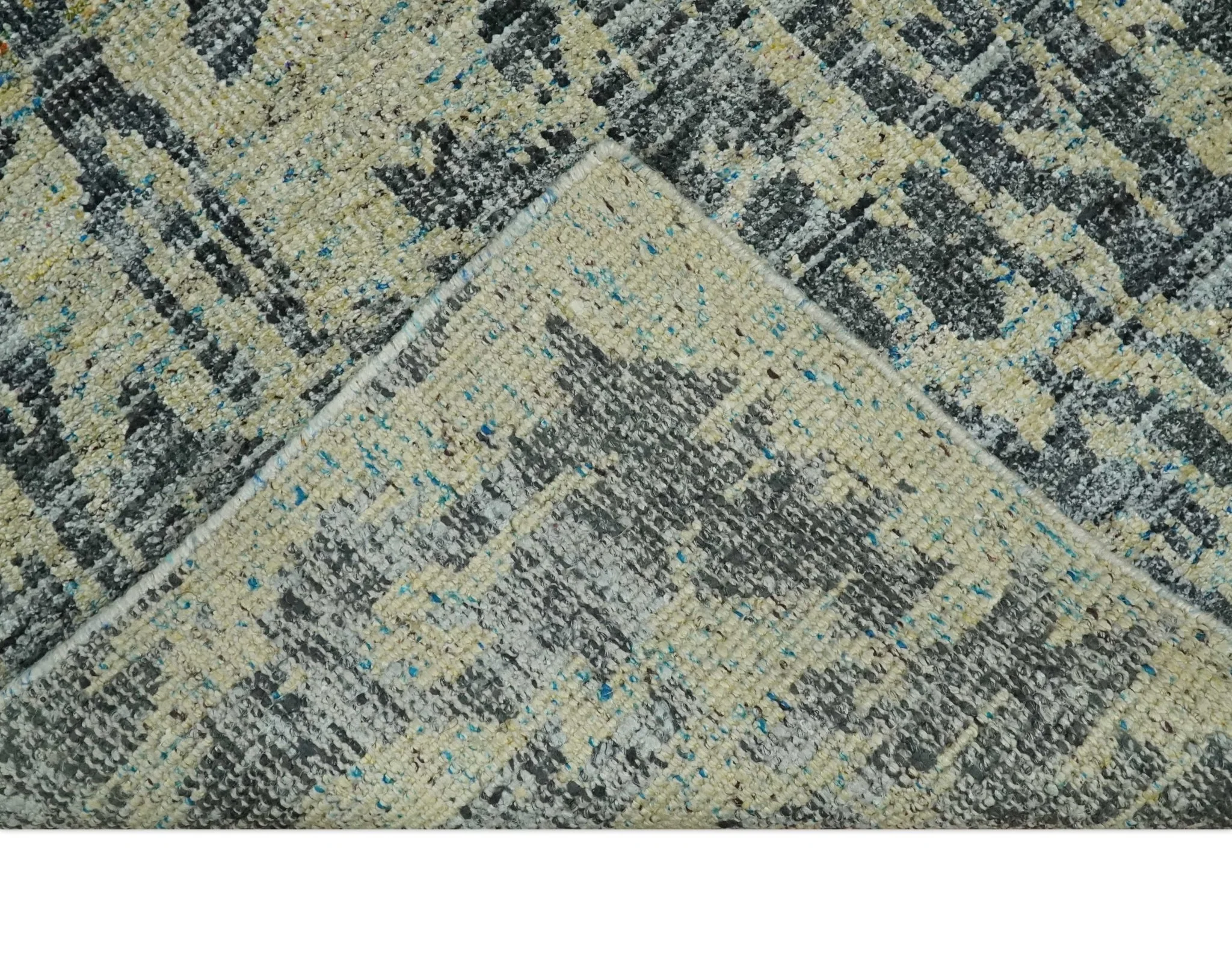 4.5x6.5 Hand Knotted Beige, Camel and Charcoal Modern Abstract Contemporary Recycled Silk Area Rug | OP127 - Image 7