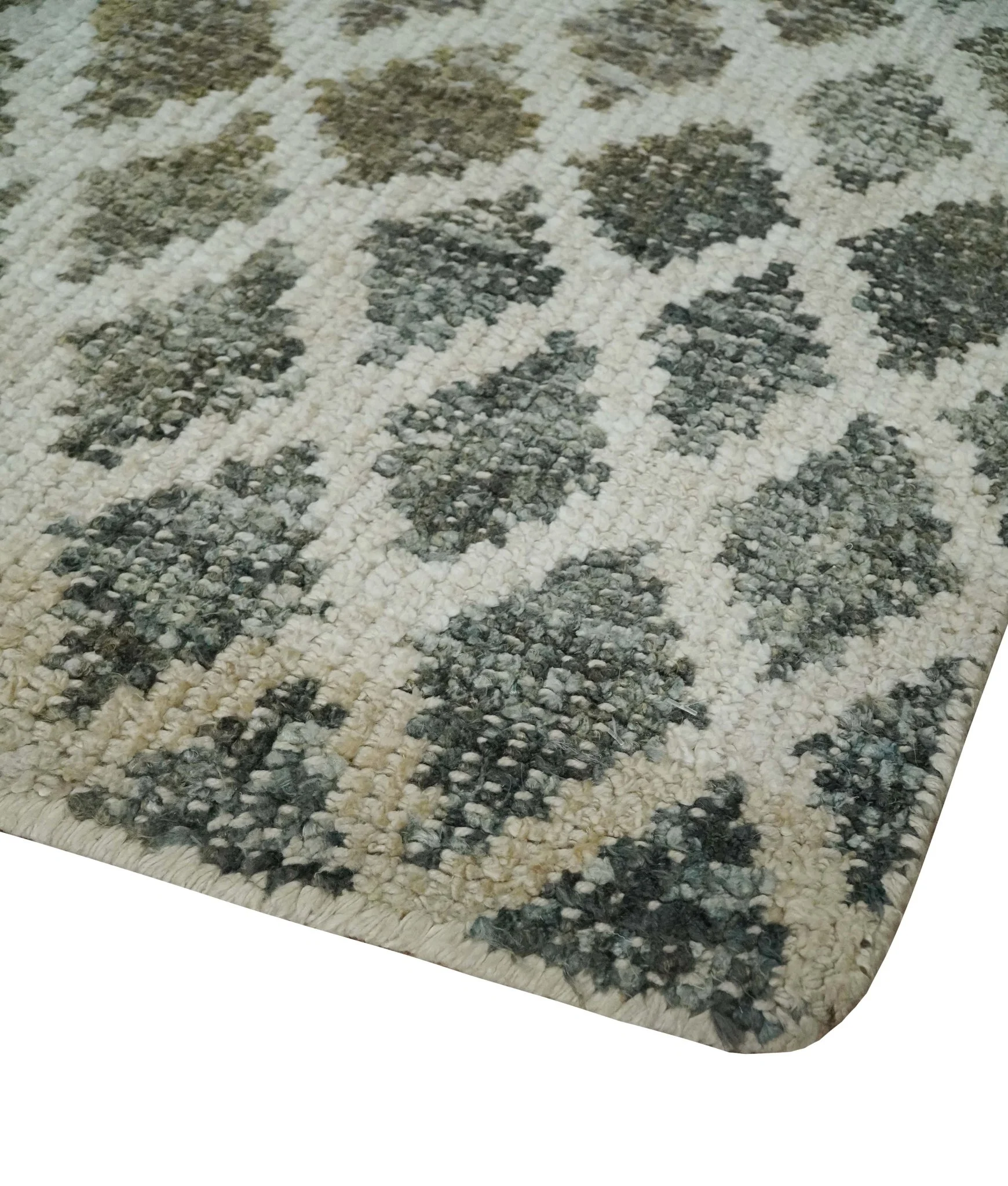 5x8 Hand Knotted Beige, Charcoal and Olive Modern Diamond Geometric Contemporary Recycled Silk Area Rug | OP87 - Image 3
