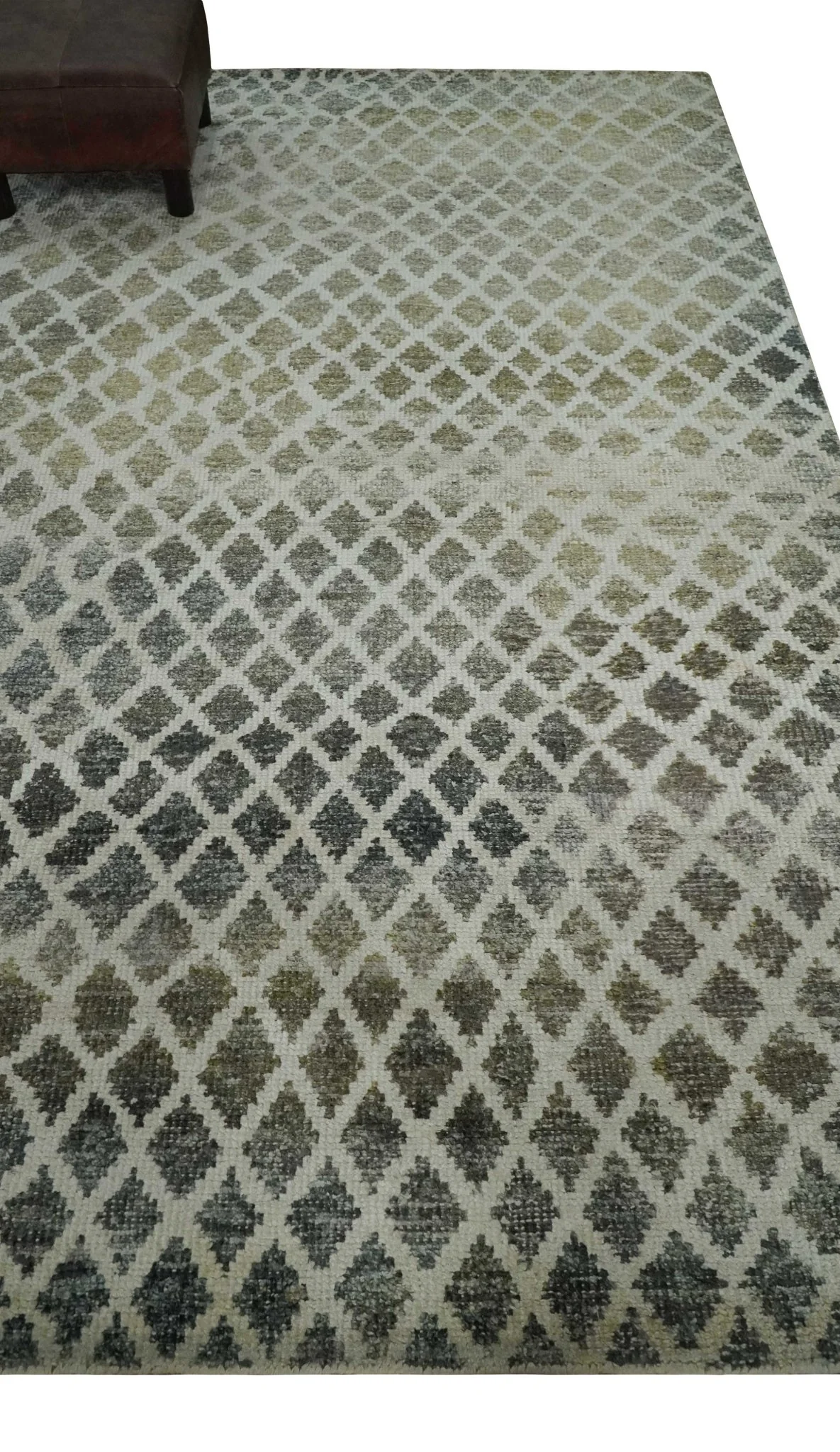5x8 Hand Knotted Beige, Charcoal and Olive Modern Diamond Geometric Contemporary Recycled Silk Area Rug | OP87 - Image 4