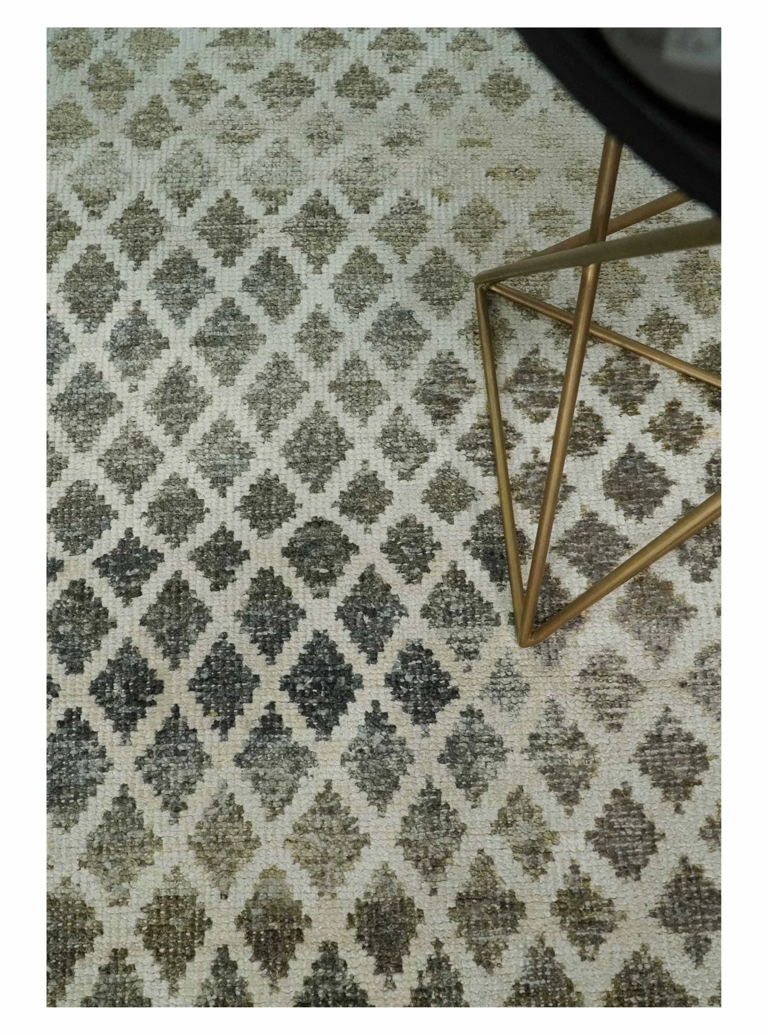 5x8 Hand Knotted Beige, Charcoal and Olive Modern Diamond Geometric Contemporary Recycled Silk Area Rug | OP87 - Image 5