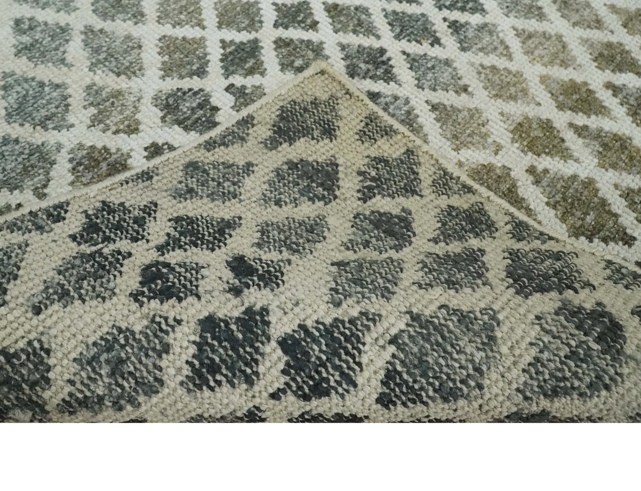 5x8 Hand Knotted Beige, Charcoal and Olive Modern Diamond Geometric Contemporary Recycled Silk Area Rug | OP87 - Image 7