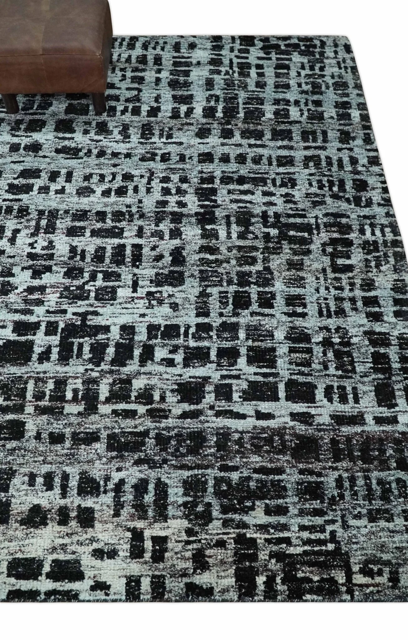 5x8 Hand Knotted Black and Silver Modern Abstract Contemporary Recycled Silk Area Rug | OP120 - Image 3