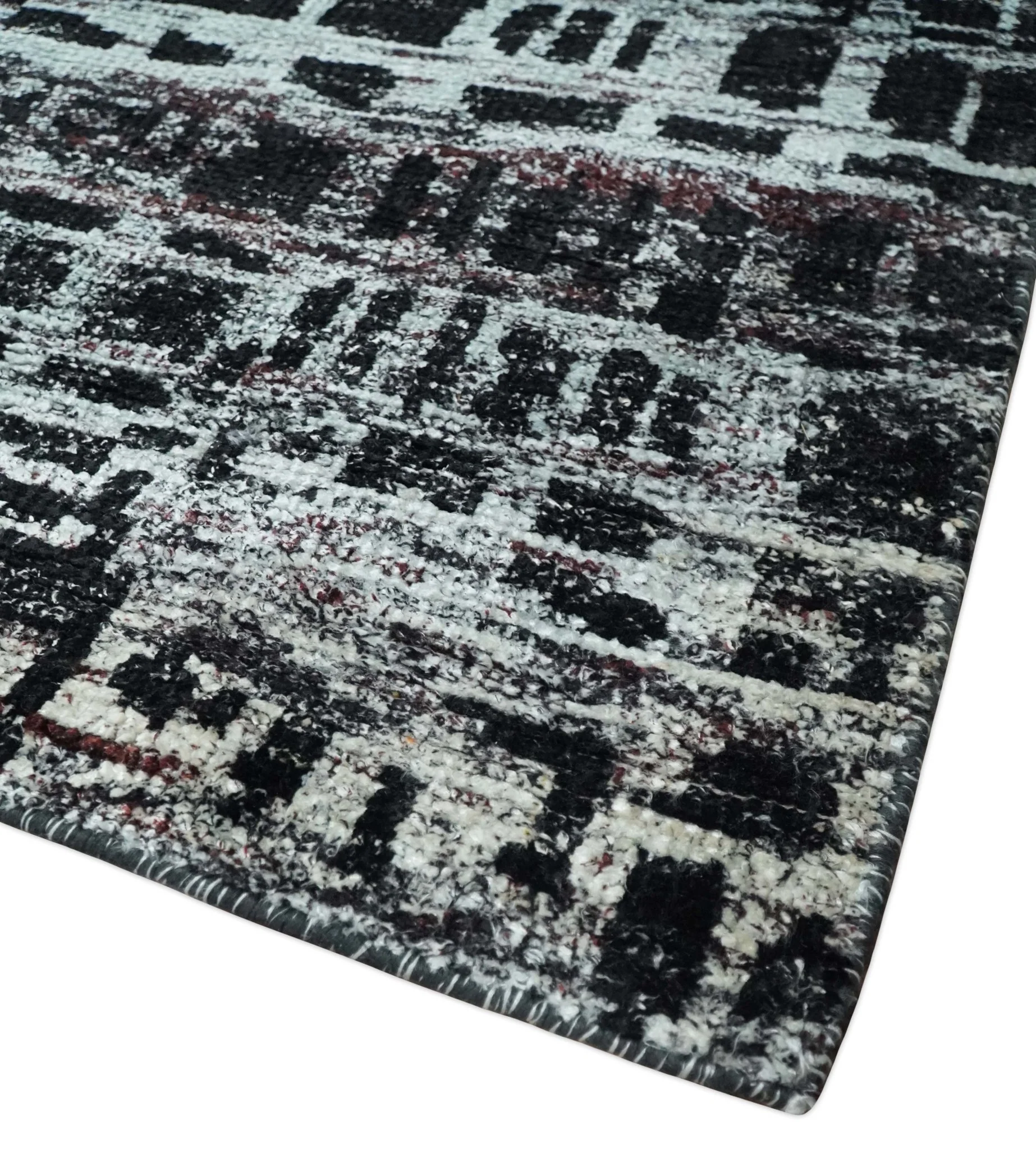5x8 Hand Knotted Black and Silver Modern Abstract Contemporary Recycled Silk Area Rug | OP120 - Image 5