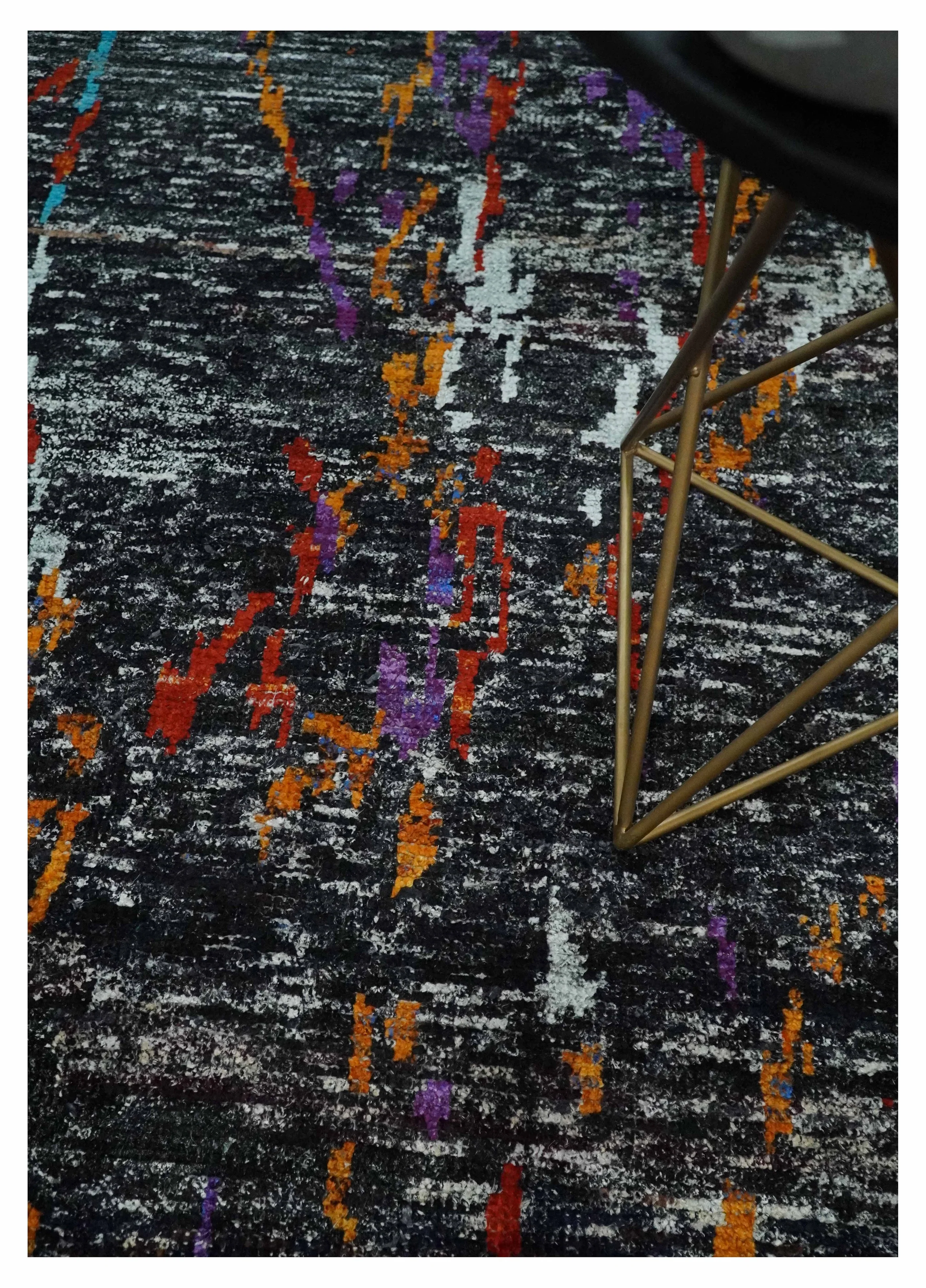 5x8 Hand Knotted Black, Ivory and Rust Modern Abstract Contemporary Recycled Silk Area Rug | OP132 - Image 2