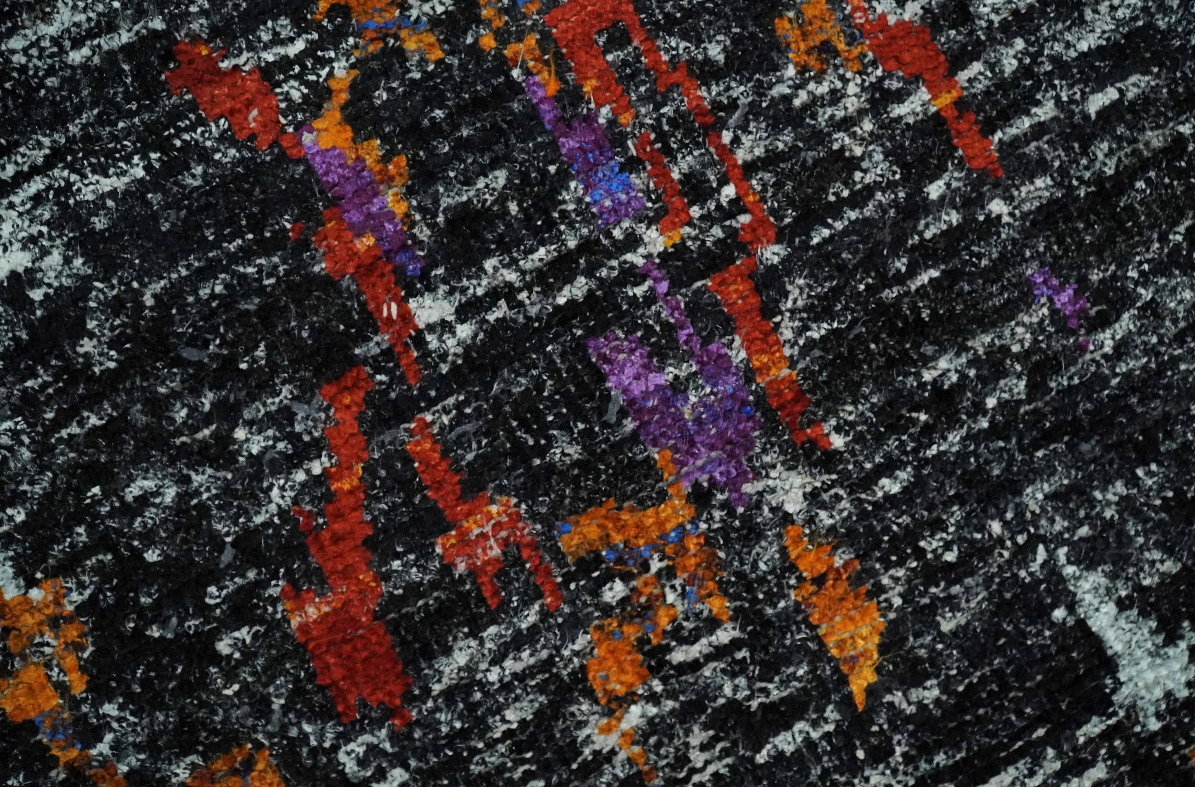 5x8 Hand Knotted Black, Ivory and Rust Modern Abstract Contemporary Recycled Silk Area Rug | OP132 - Image 4