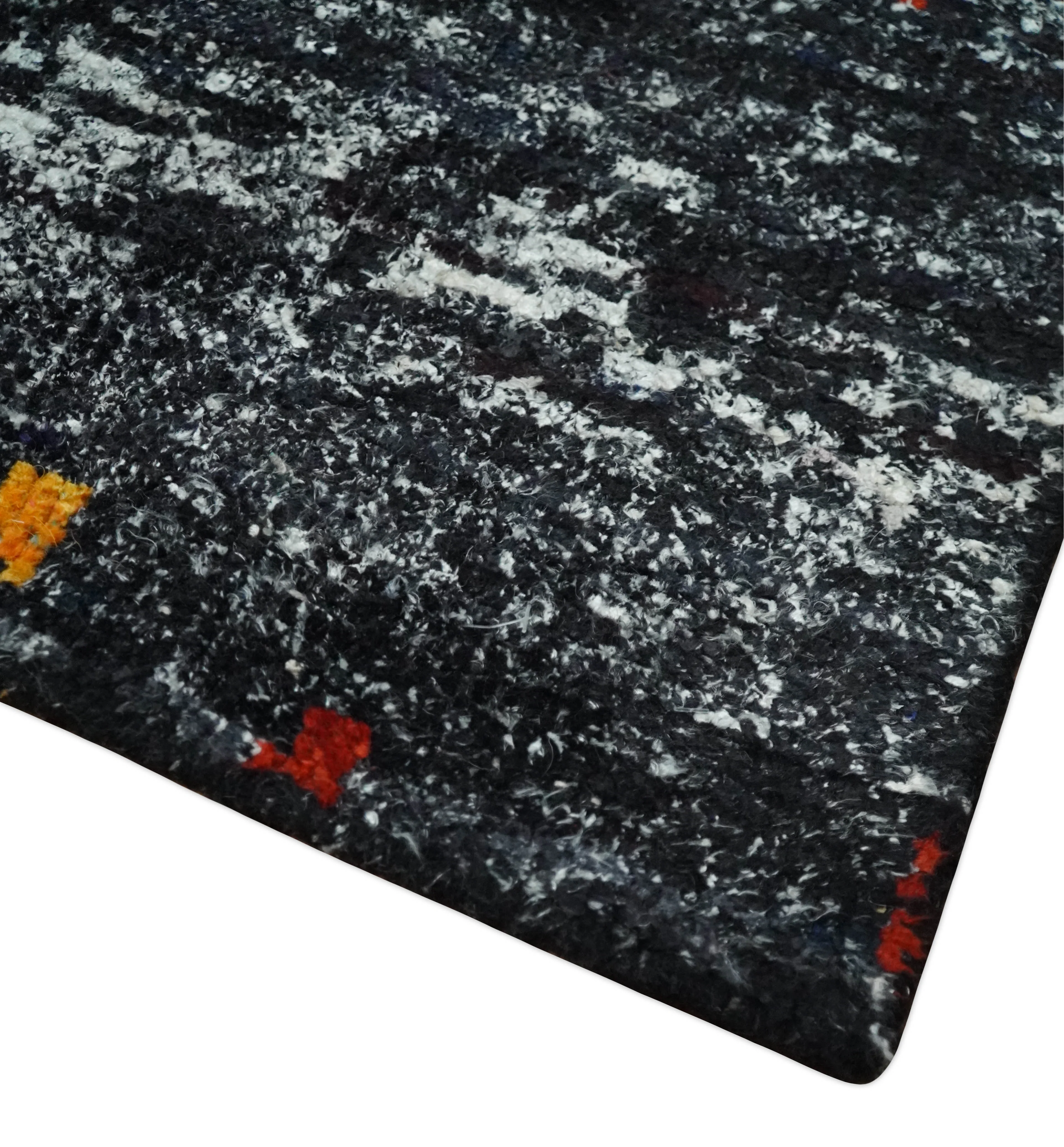 5x8 Hand Knotted Black, Ivory and Rust Modern Abstract Contemporary Recycled Silk Area Rug | OP132 - Image 5