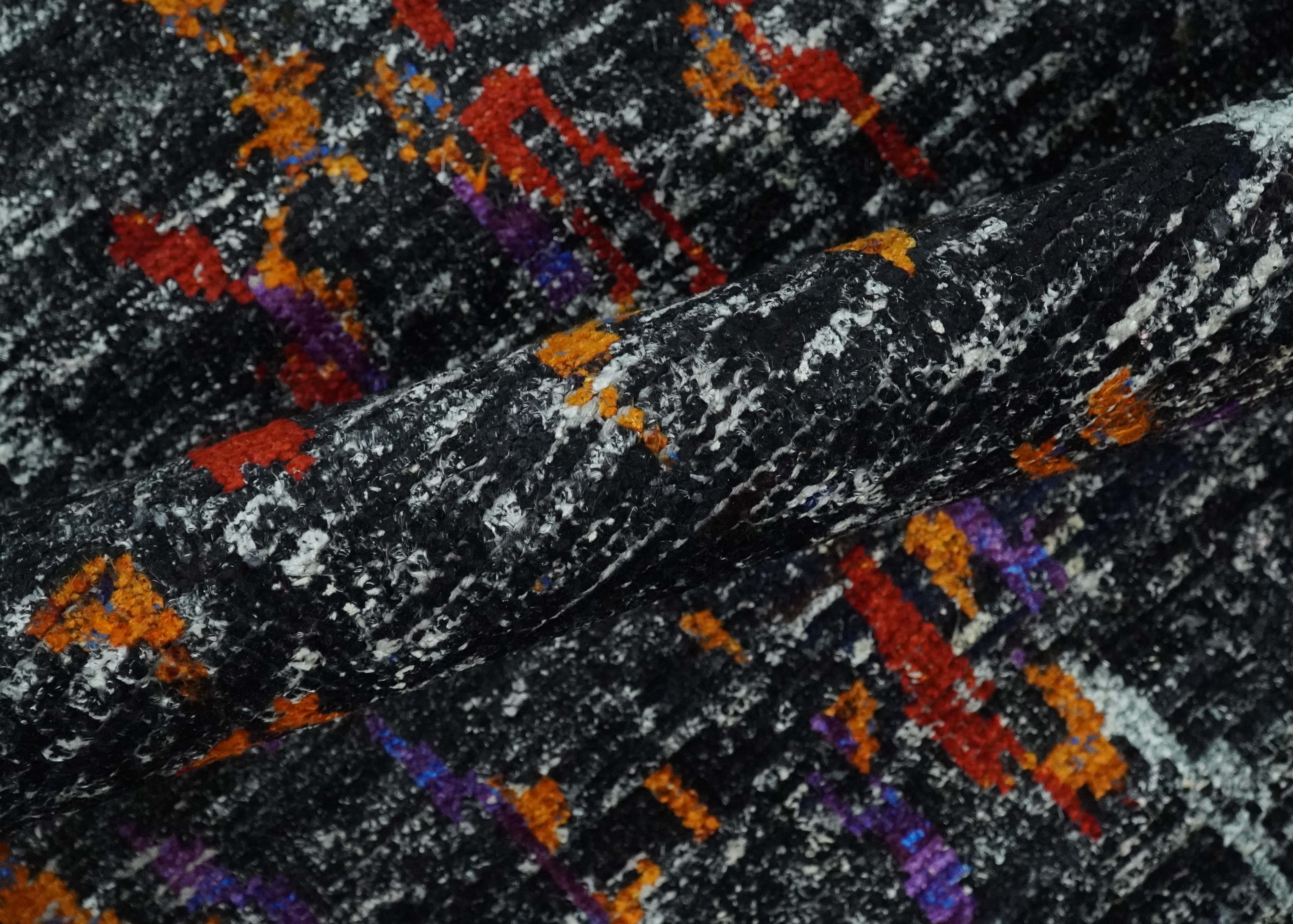 5x8 Hand Knotted Black, Ivory and Rust Modern Abstract Contemporary Recycled Silk Area Rug | OP132 - Image 6