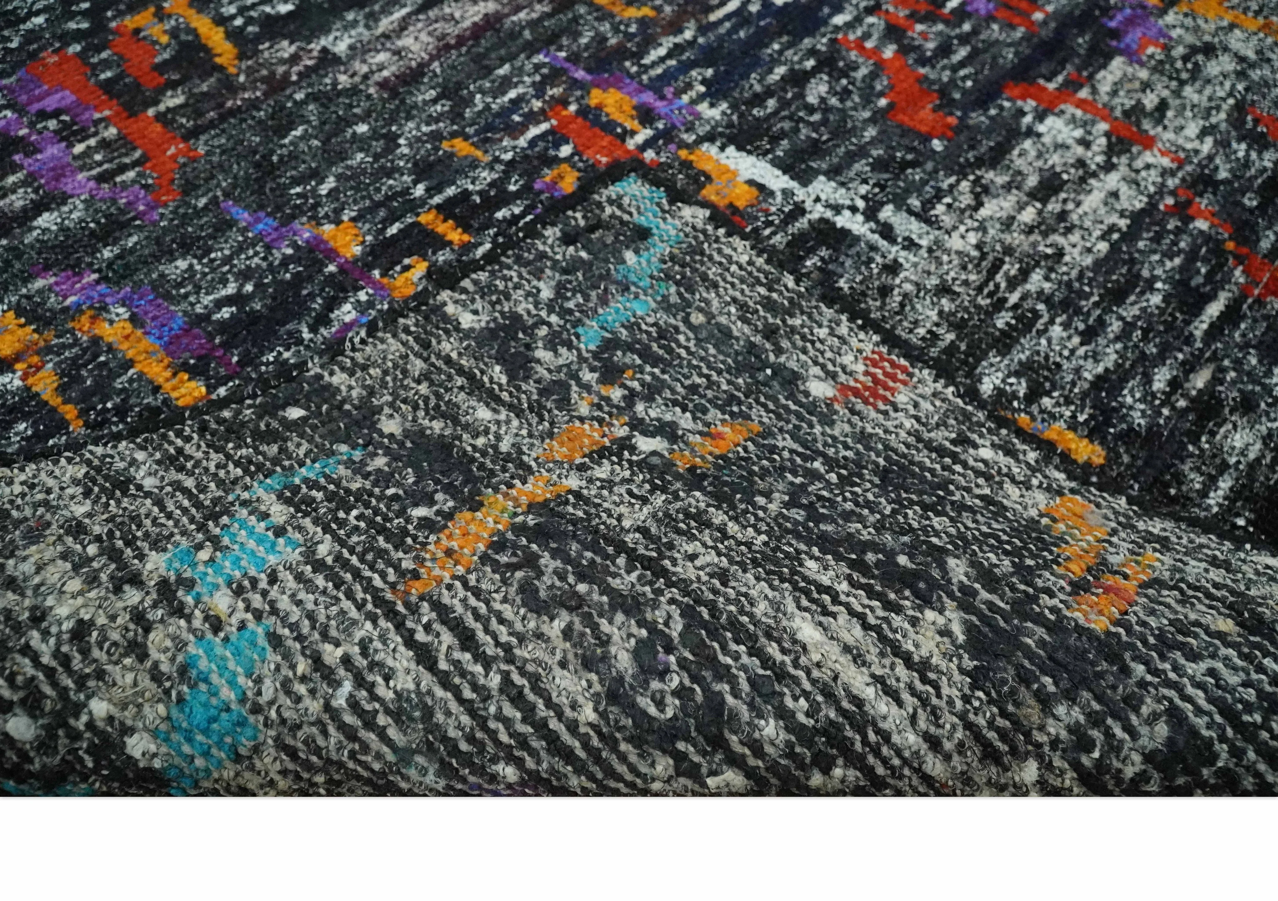 5x8 Hand Knotted Black, Ivory and Rust Modern Abstract Contemporary Recycled Silk Area Rug | OP132 - Image 7