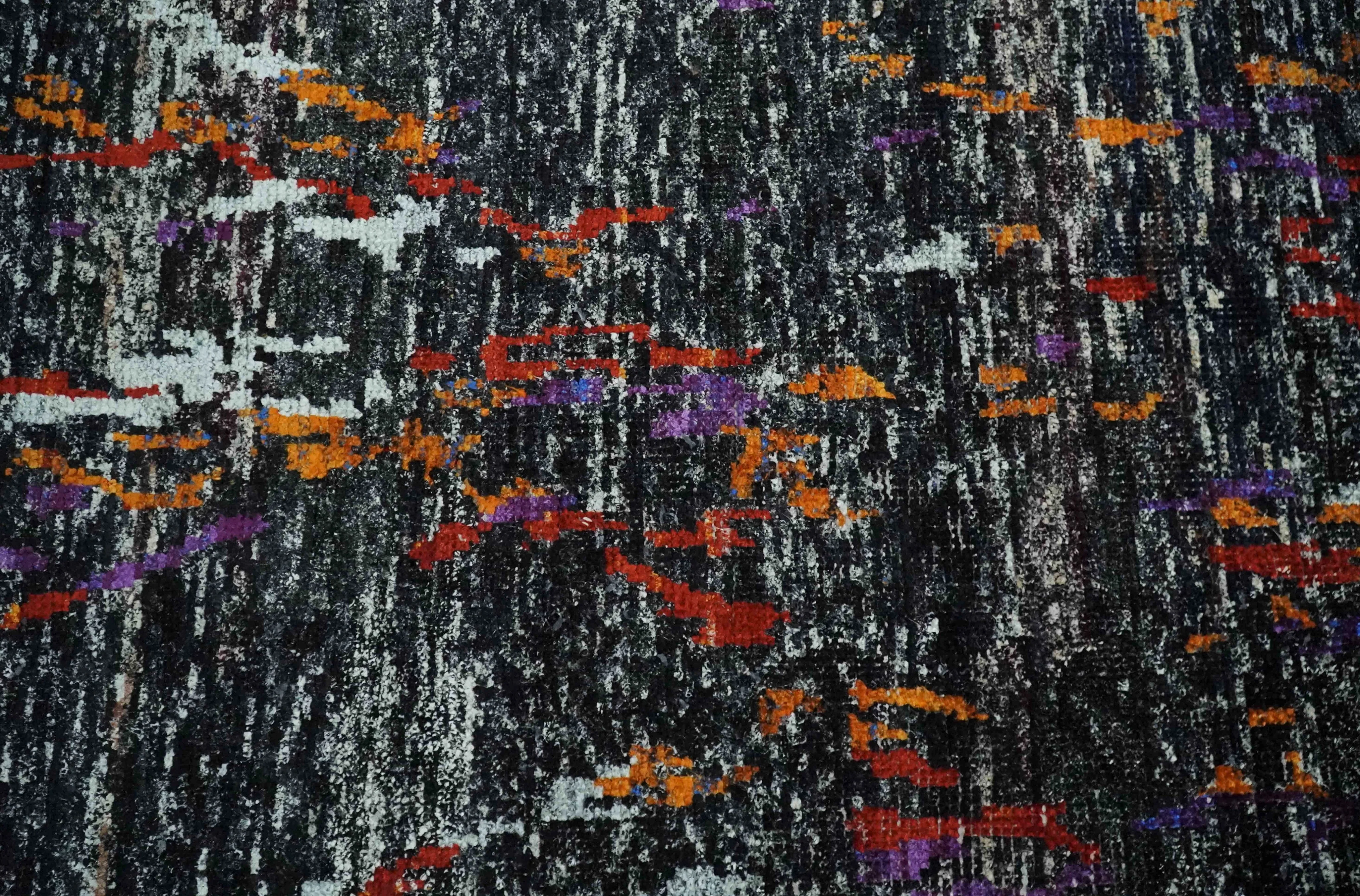 5x8 Hand Knotted Black, Ivory and Rust Modern Abstract Contemporary Recycled Silk Area Rug | OP132 - Image 9