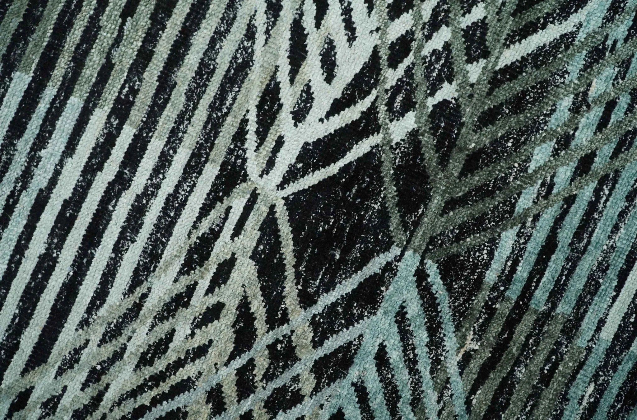 5x8 Hand Knotted Black, Ivory and Teal Modern Style Contemporary Recycled Silk Area Rug | OP119 - Image 2