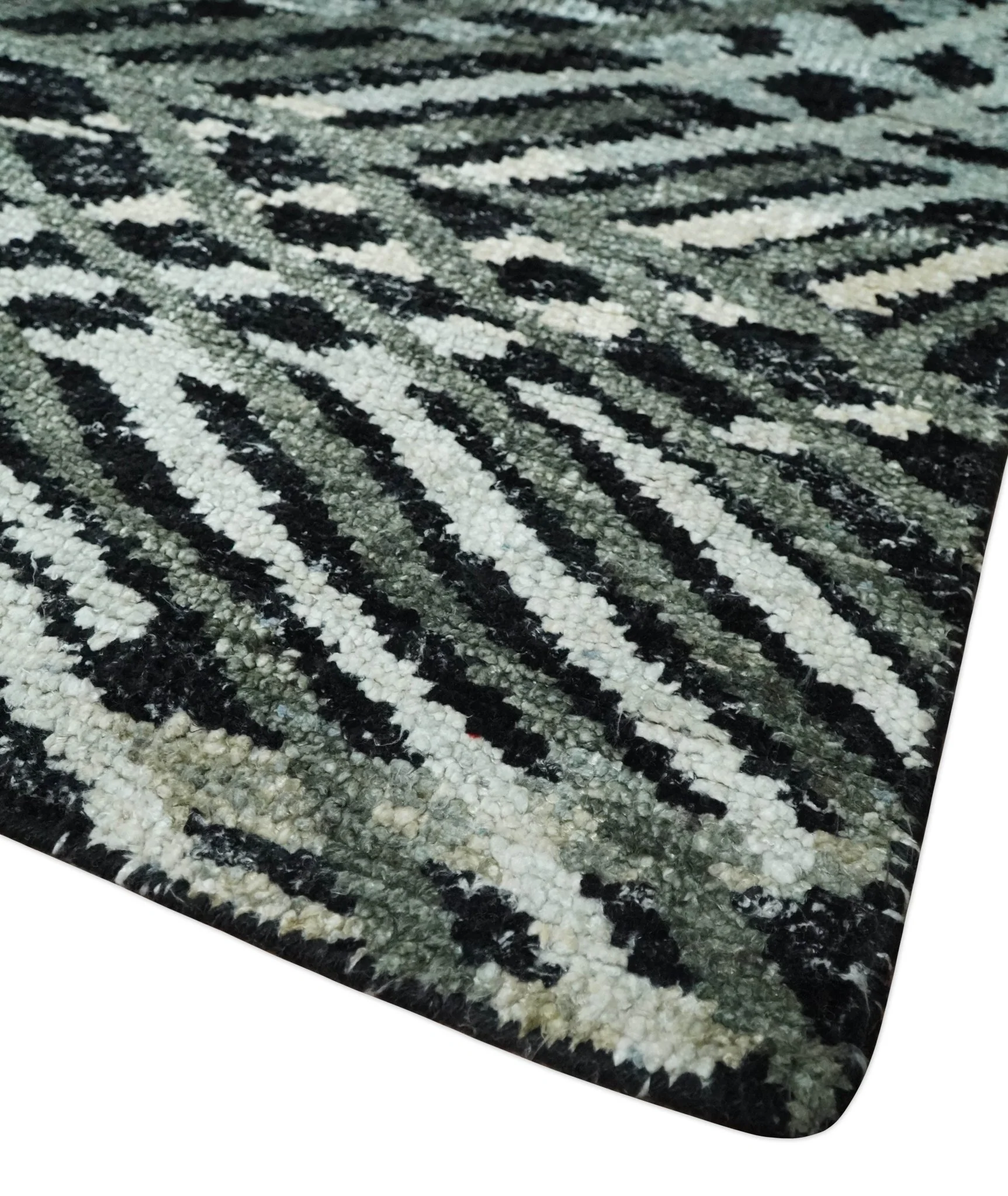 5x8 Hand Knotted Black, Ivory and Teal Modern Style Contemporary Recycled Silk Area Rug | OP119 - Image 3