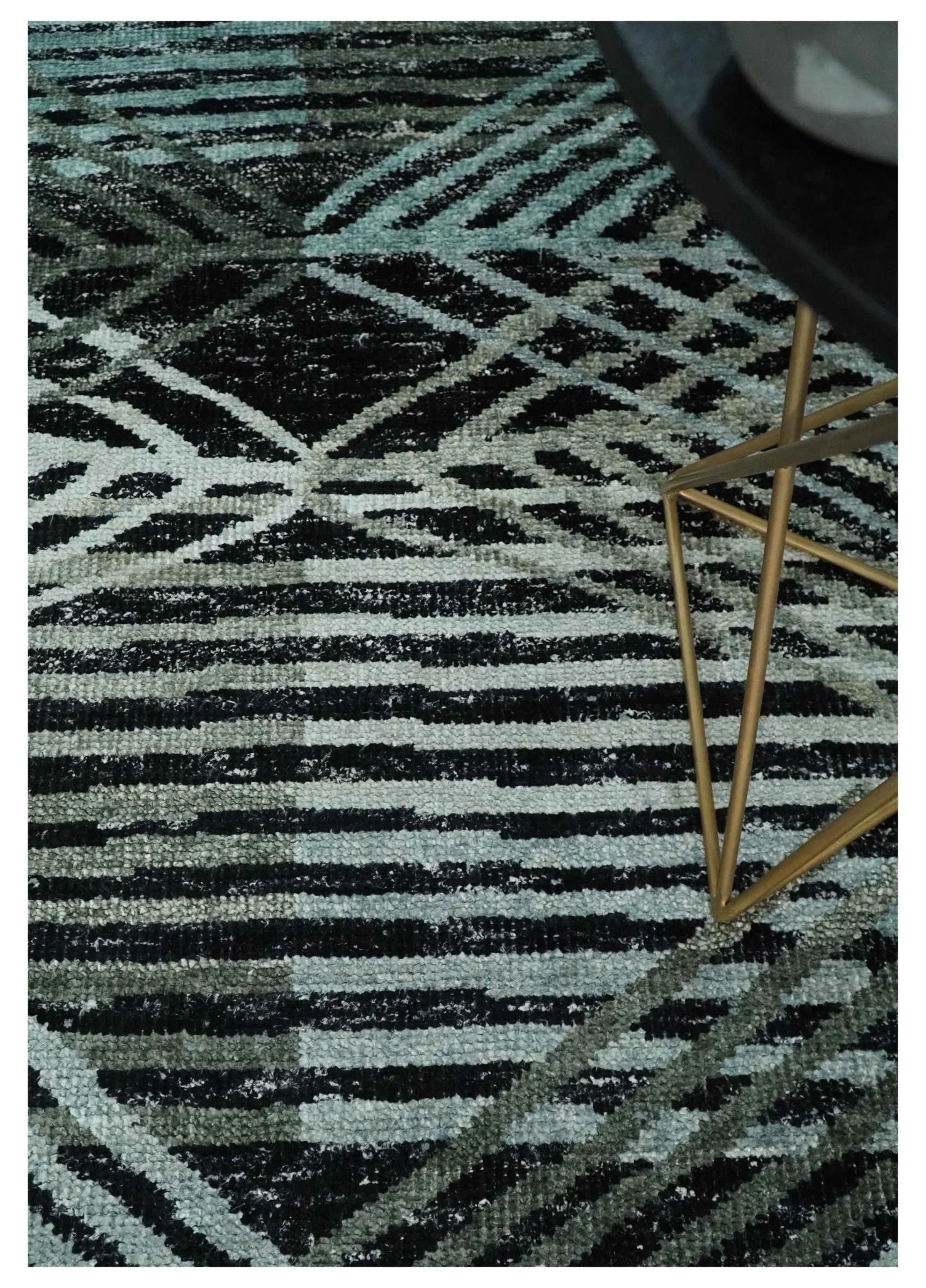 5x8 Hand Knotted Black, Ivory and Teal Modern Style Contemporary Recycled Silk Area Rug | OP119 - Image 5