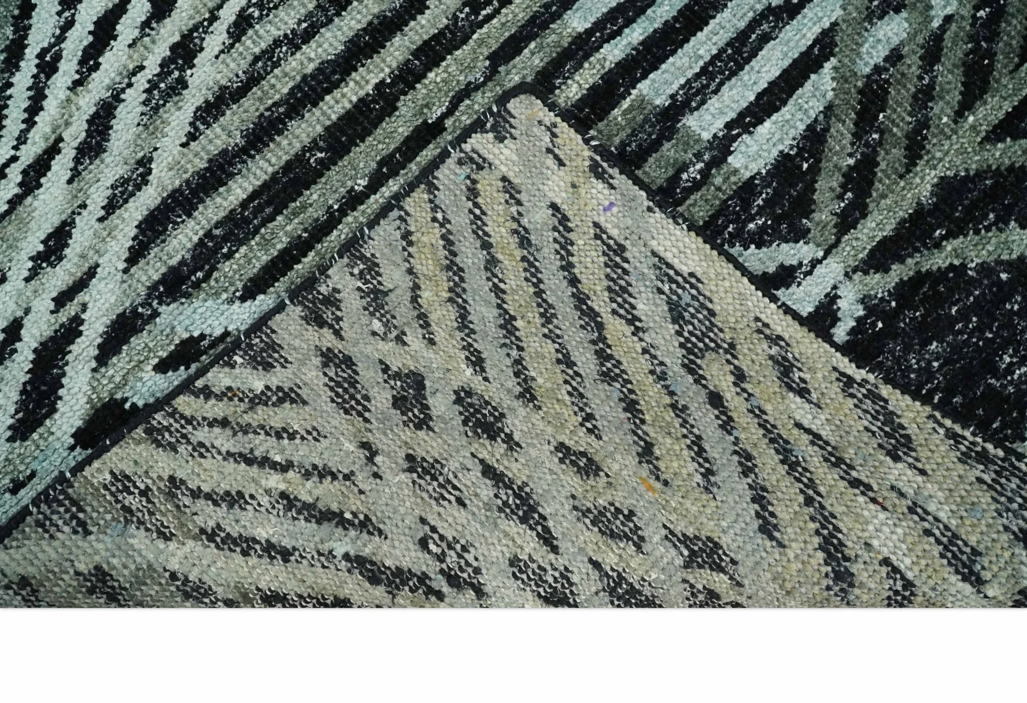 5x8 Hand Knotted Black, Ivory and Teal Modern Style Contemporary Recycled Silk Area Rug | OP119 - Image 7