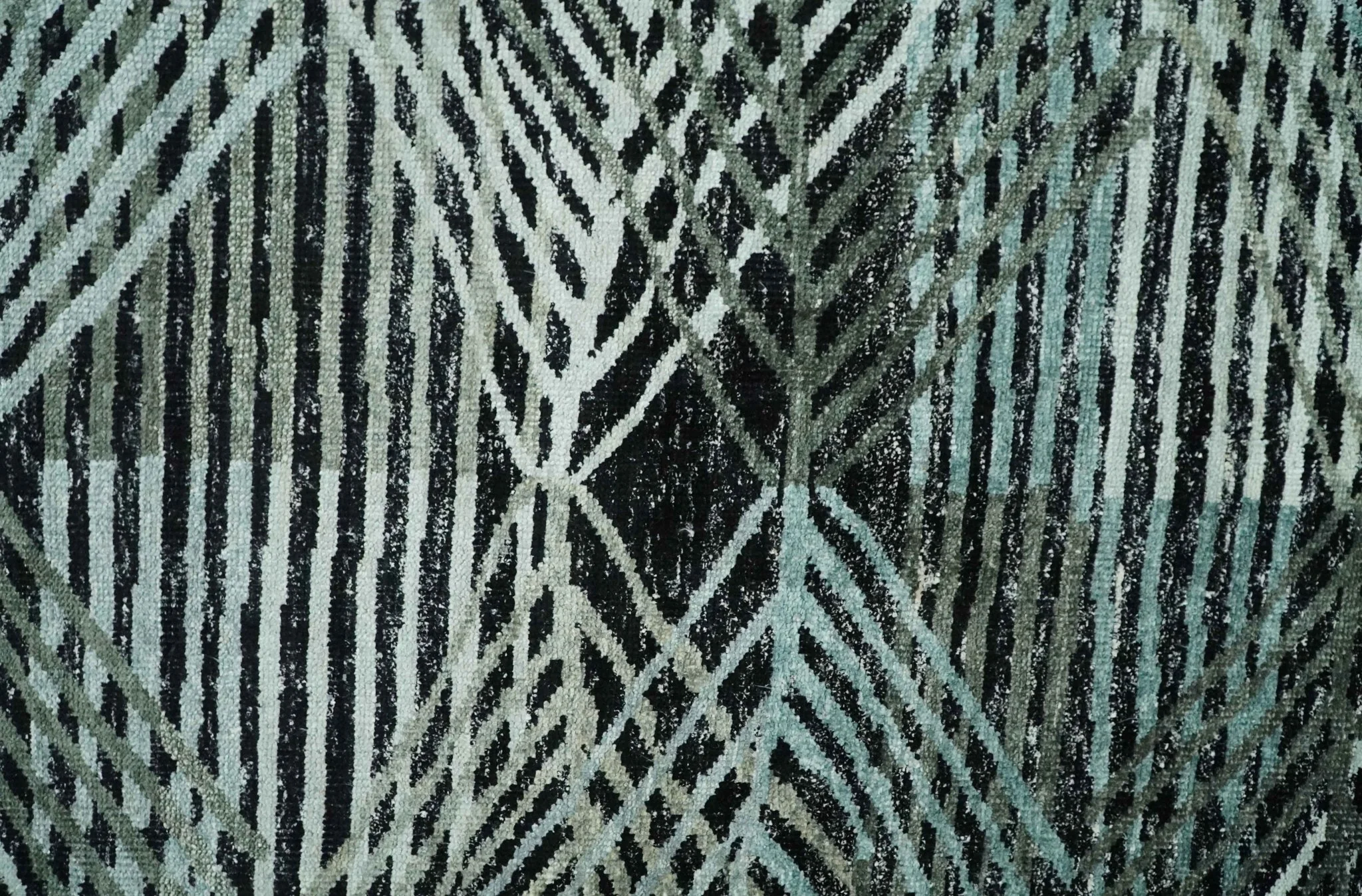 5x8 Hand Knotted Black, Ivory and Teal Modern Style Contemporary Recycled Silk Area Rug | OP119 - Image 9