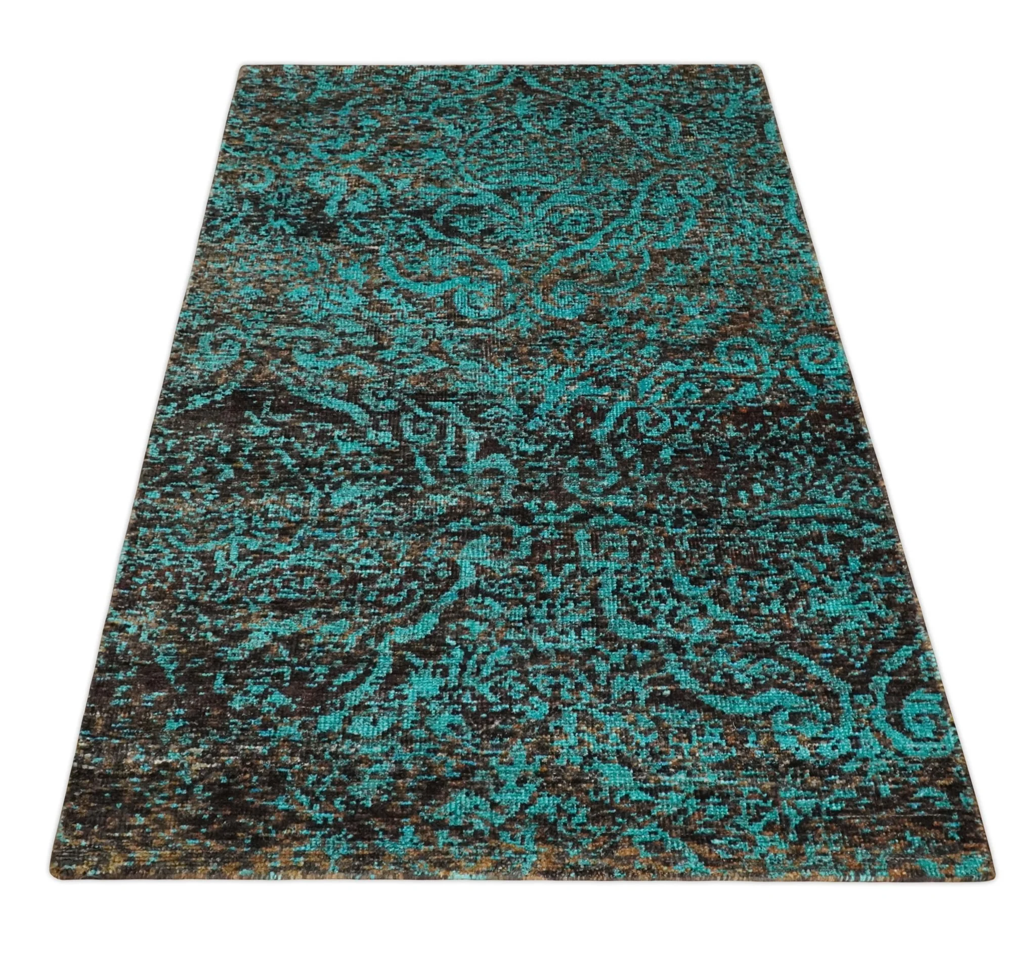 5x8 Hand Knotted Blue and Brown Modern Persian Style Contemporary Recycled Silk Area Rug | OP103 - Image 11