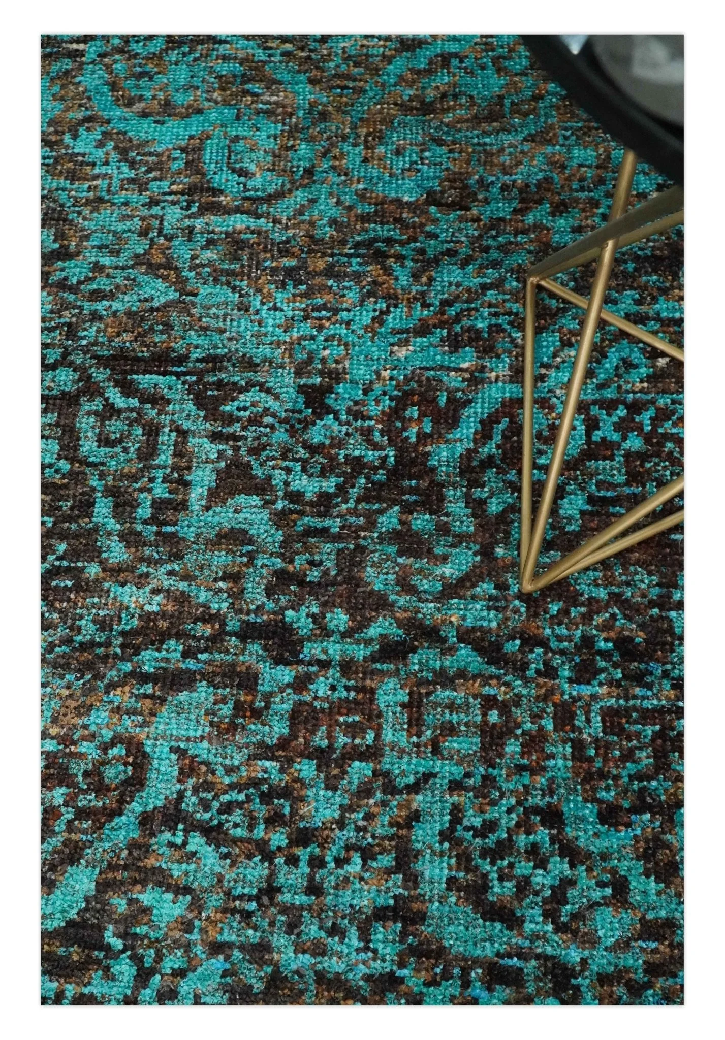 5x8 Hand Knotted Blue and Brown Modern Persian Style Contemporary Recycled Silk Area Rug | OP103 - Image 2