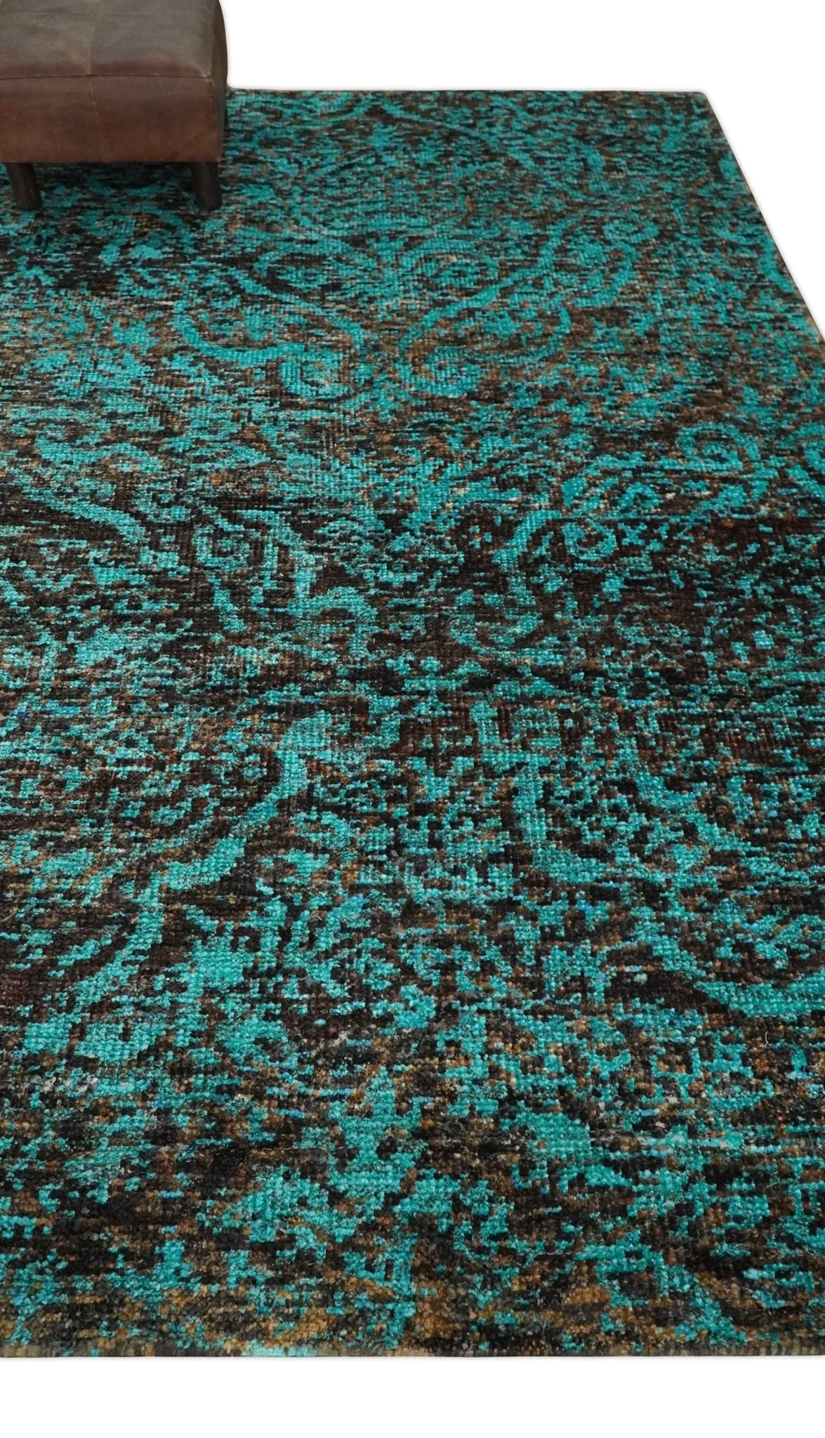 5x8 Hand Knotted Blue and Brown Modern Persian Style Contemporary Recycled Silk Area Rug | OP103 - Image 3