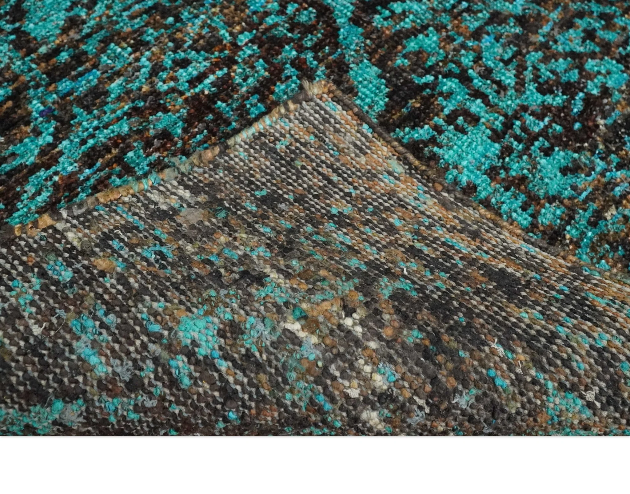5x8 Hand Knotted Blue and Brown Modern Persian Style Contemporary Recycled Silk Area Rug | OP103 - Image 7