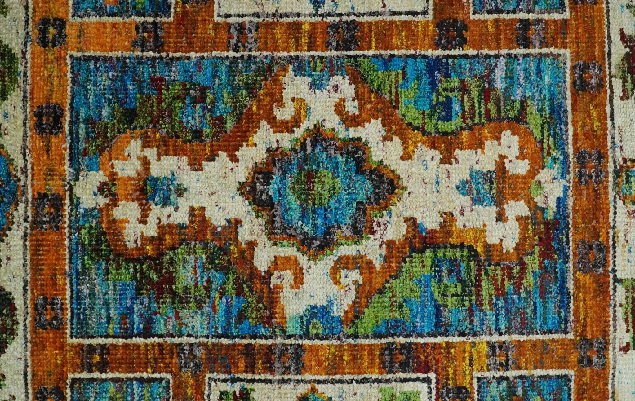 5x8 Hand Knotted Blue, Ivory and Gold Modern Persian made of Recycled Silk Area Rug | OP81 - Image 9