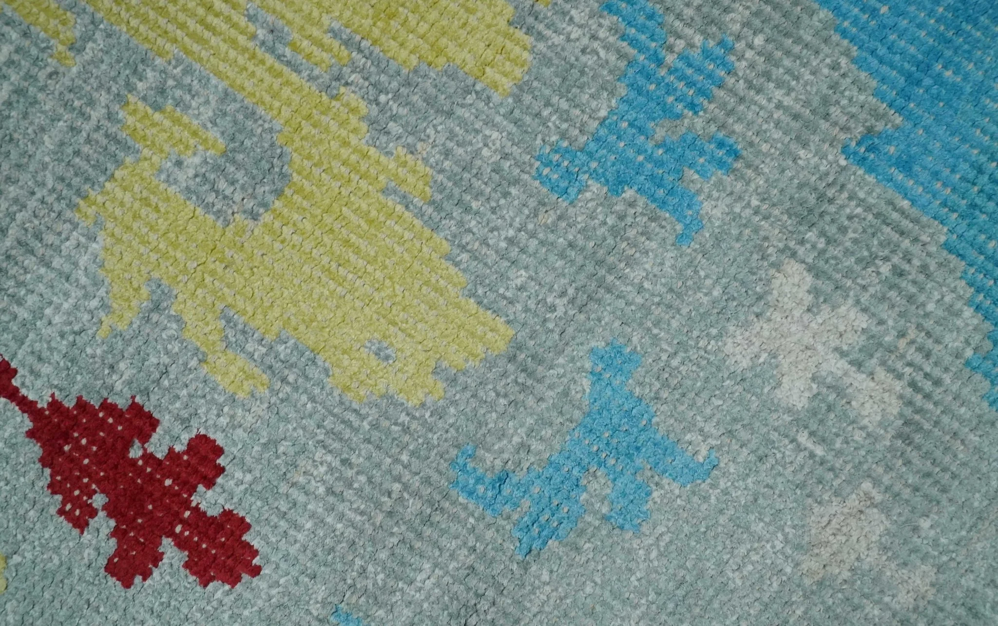 5x8 Hand Knotted Blue, Silver and Red Antique Persian Style Contemporary Recycled Silk Area Rug | OP86 - Image 5