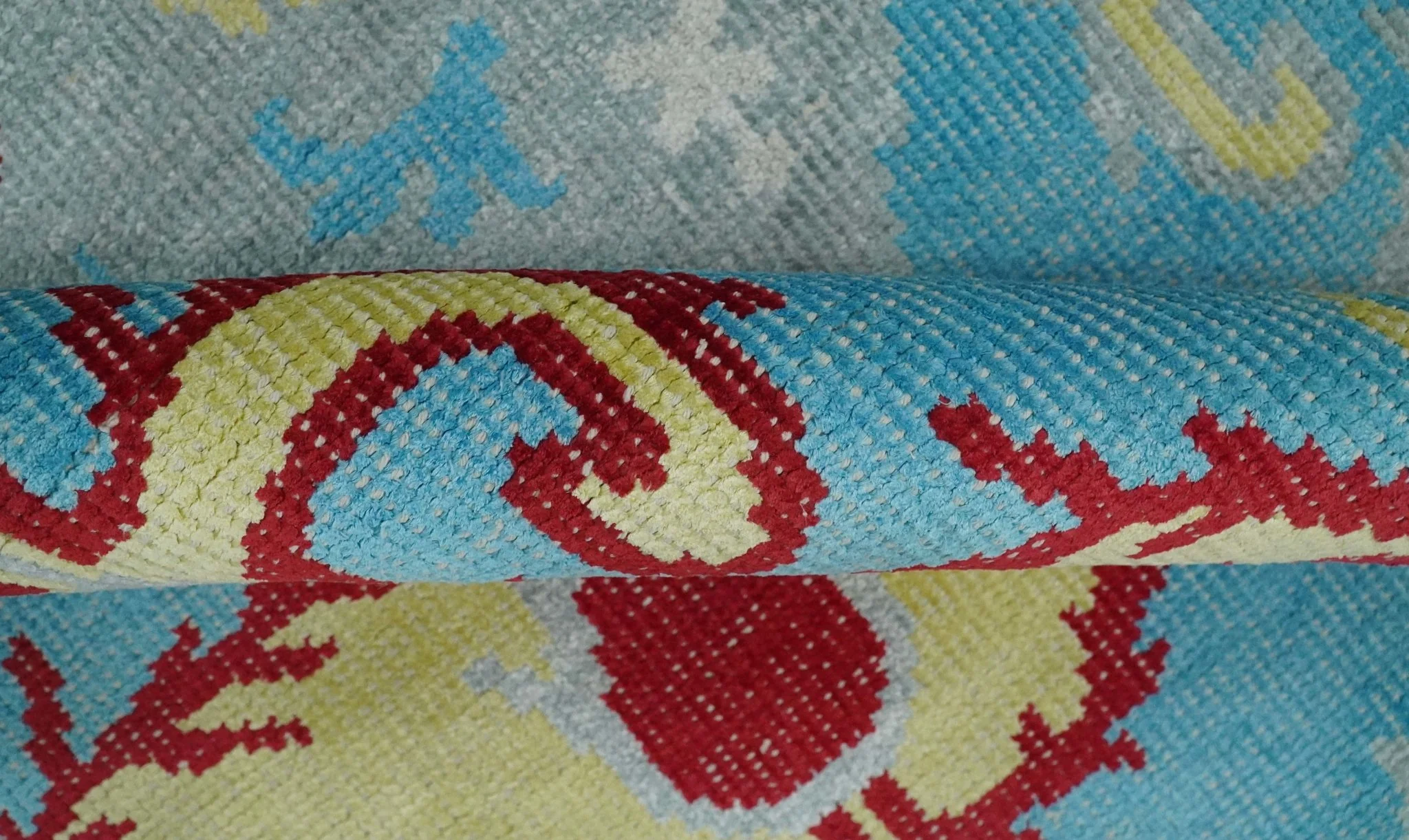 5x8 Hand Knotted Blue, Silver and Red Antique Persian Style Contemporary Recycled Silk Area Rug | OP86 - Image 6