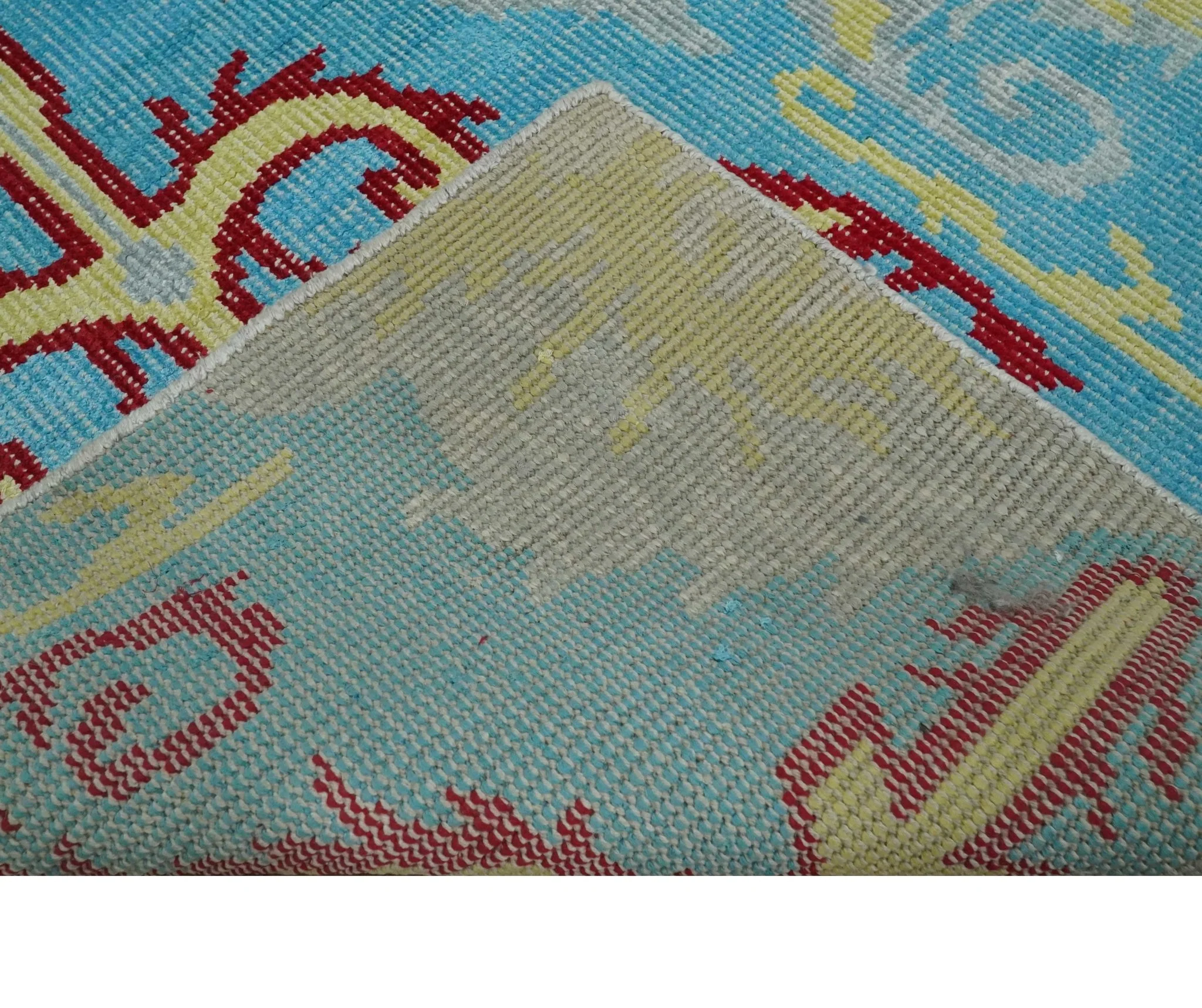 5x8 Hand Knotted Blue, Silver and Red Antique Persian Style Contemporary Recycled Silk Area Rug | OP86 - Image 7